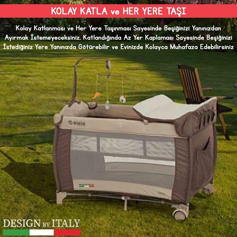 Elele Lucca Oyun Parkı Park Yatak 70x110 cm Siyah-Gri