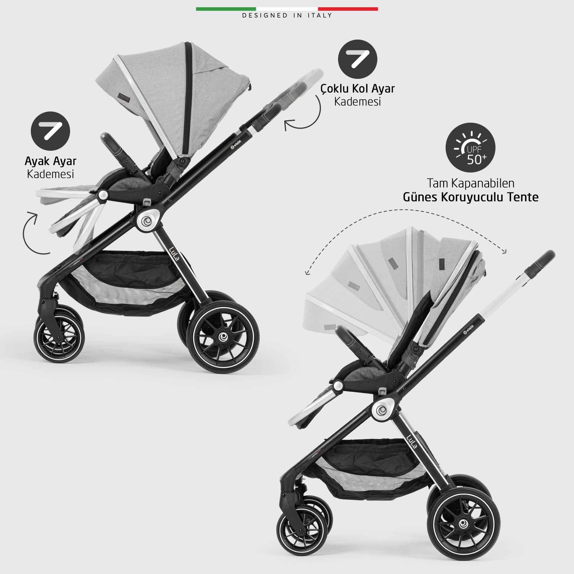 Elele Lula Çift Yönlü Bebek Arabası Gri-Siyah