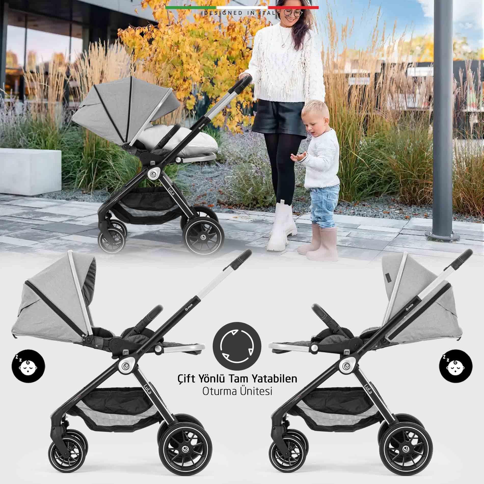 Elele Lula Çift Yönlü Bebek Arabası Gri-Siyah
