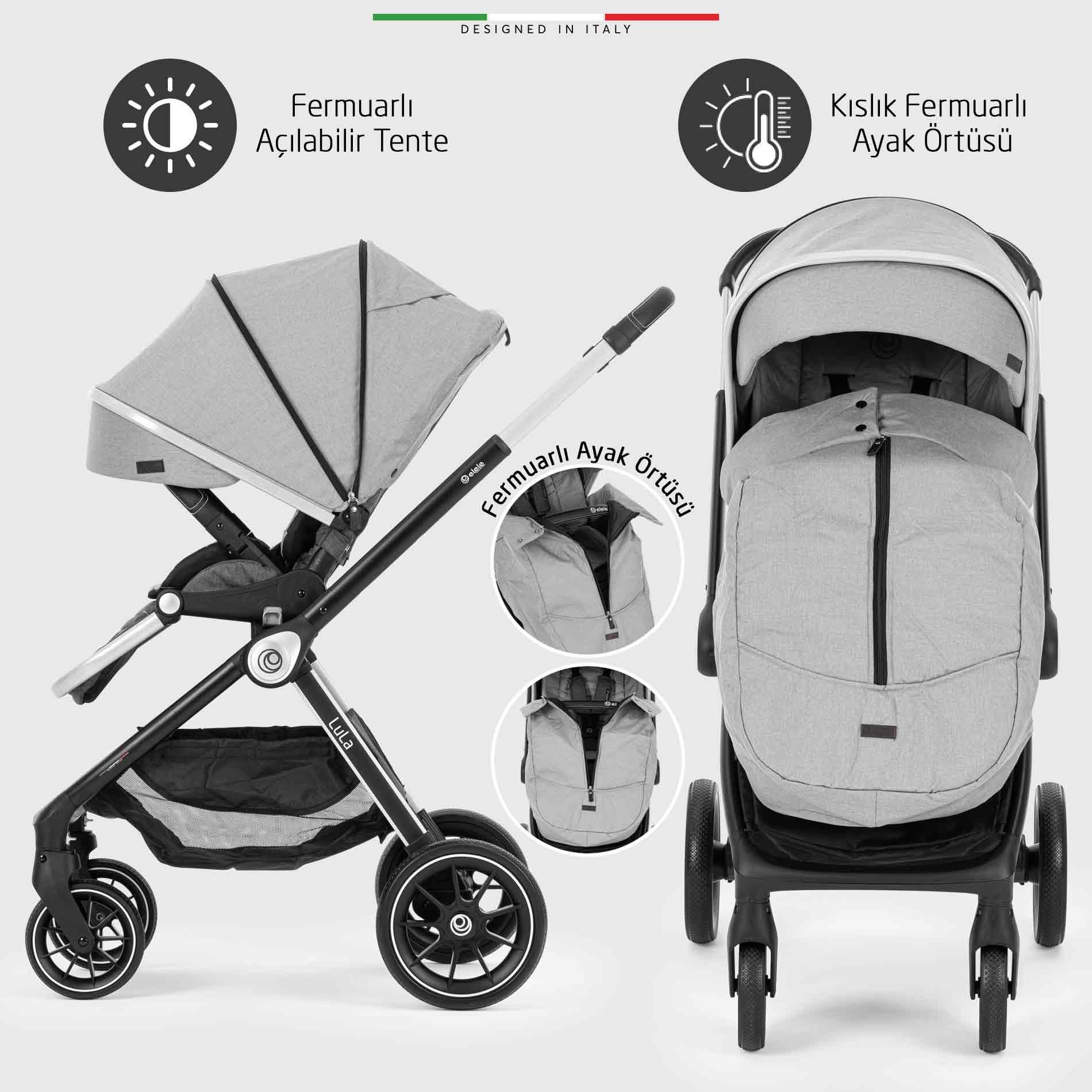 Elele Lula Çift Yönlü Bebek Arabası Gri-Siyah