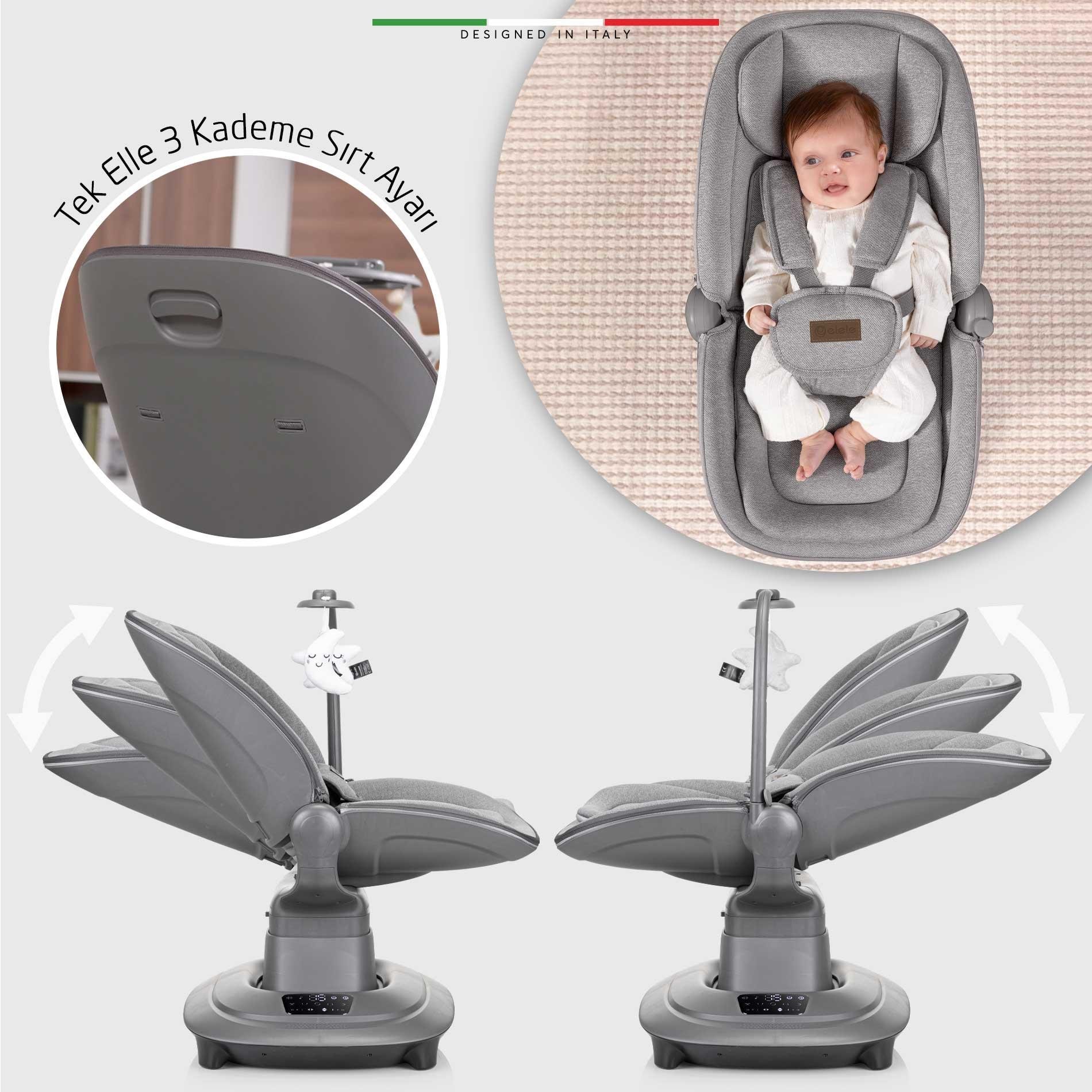 Elele Materno Premium Elektrikli Otomatik Sallanan Ana Kucağı Kademeli Gri