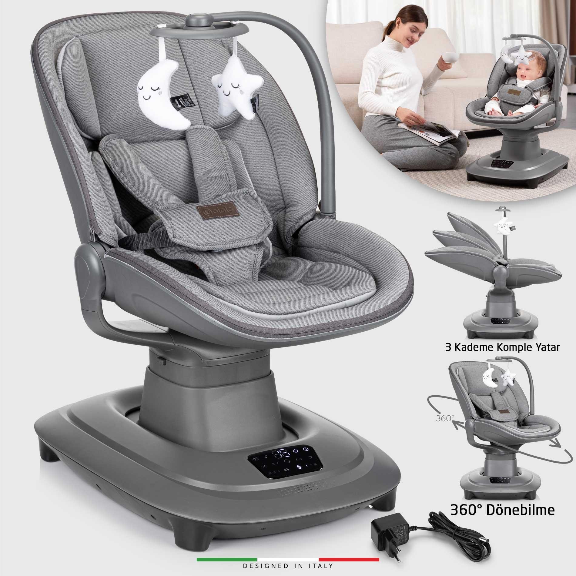 Elele Materno Premium Elektrikli Otomatik Sallanan Ana Kucağı Kademeli Gri