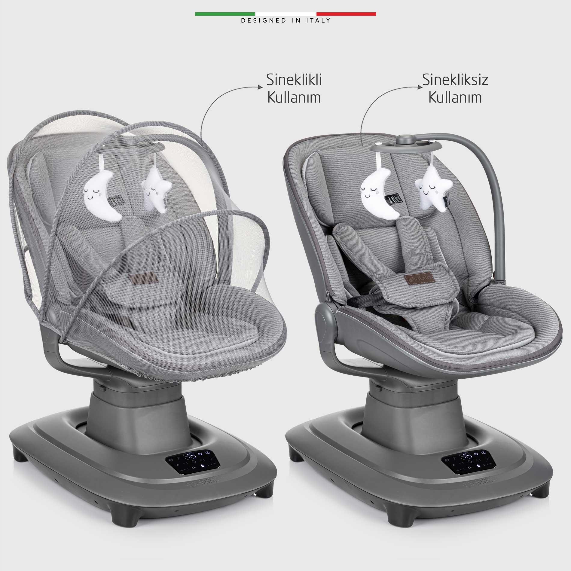 Elele Materno Premium Elektrikli Otomatik Sallanan Ana Kucağı Kademeli Gri