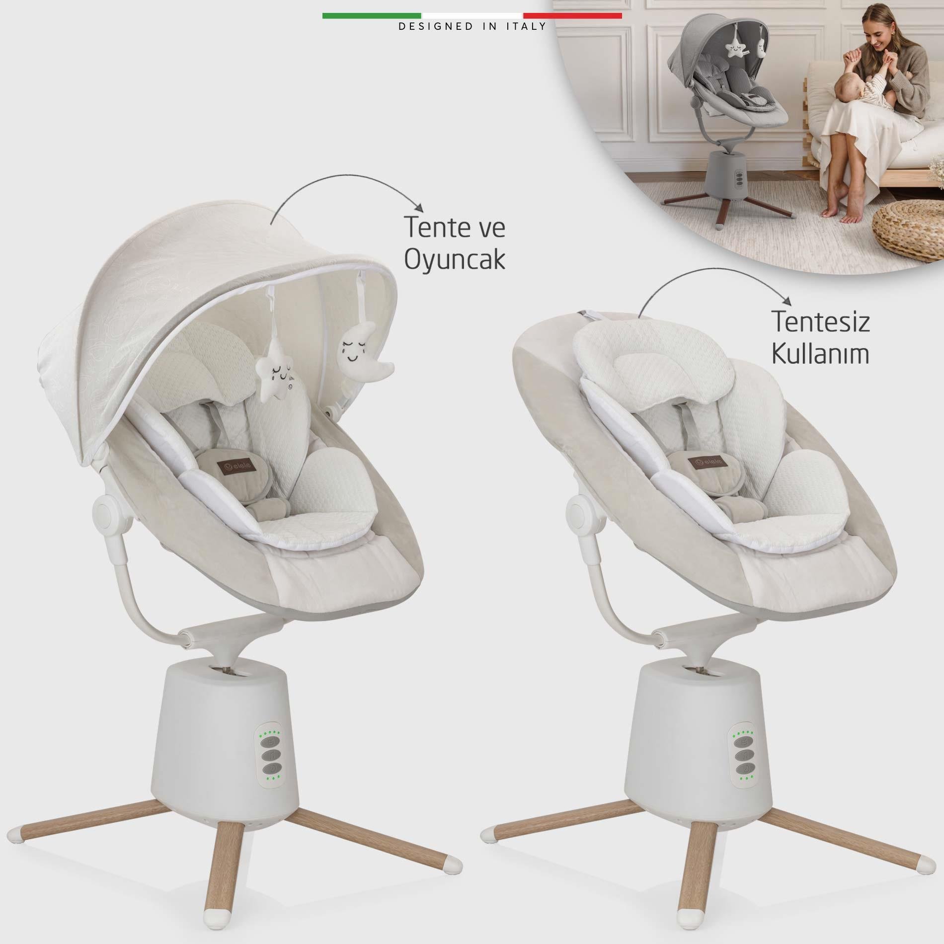 Elele Mio Elektrikli Otomatik Sallanan Ana Kucağı Kademeli Bej