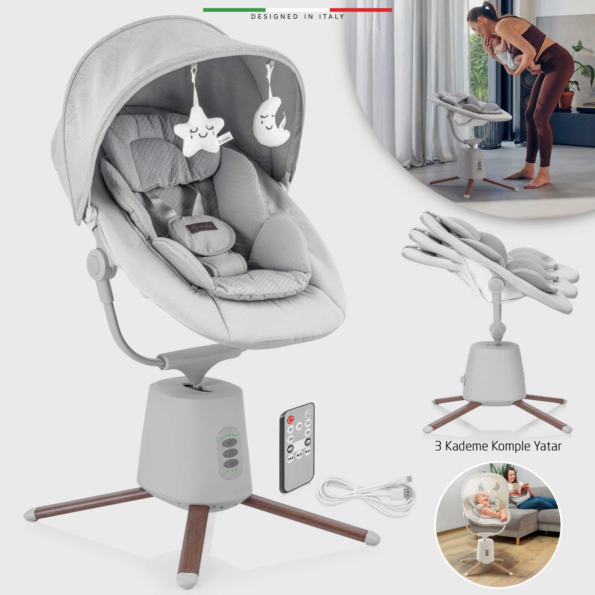 Elele Mio Elektrikli Otomatik Sallanan Ana Kucağı Kademeli Gri