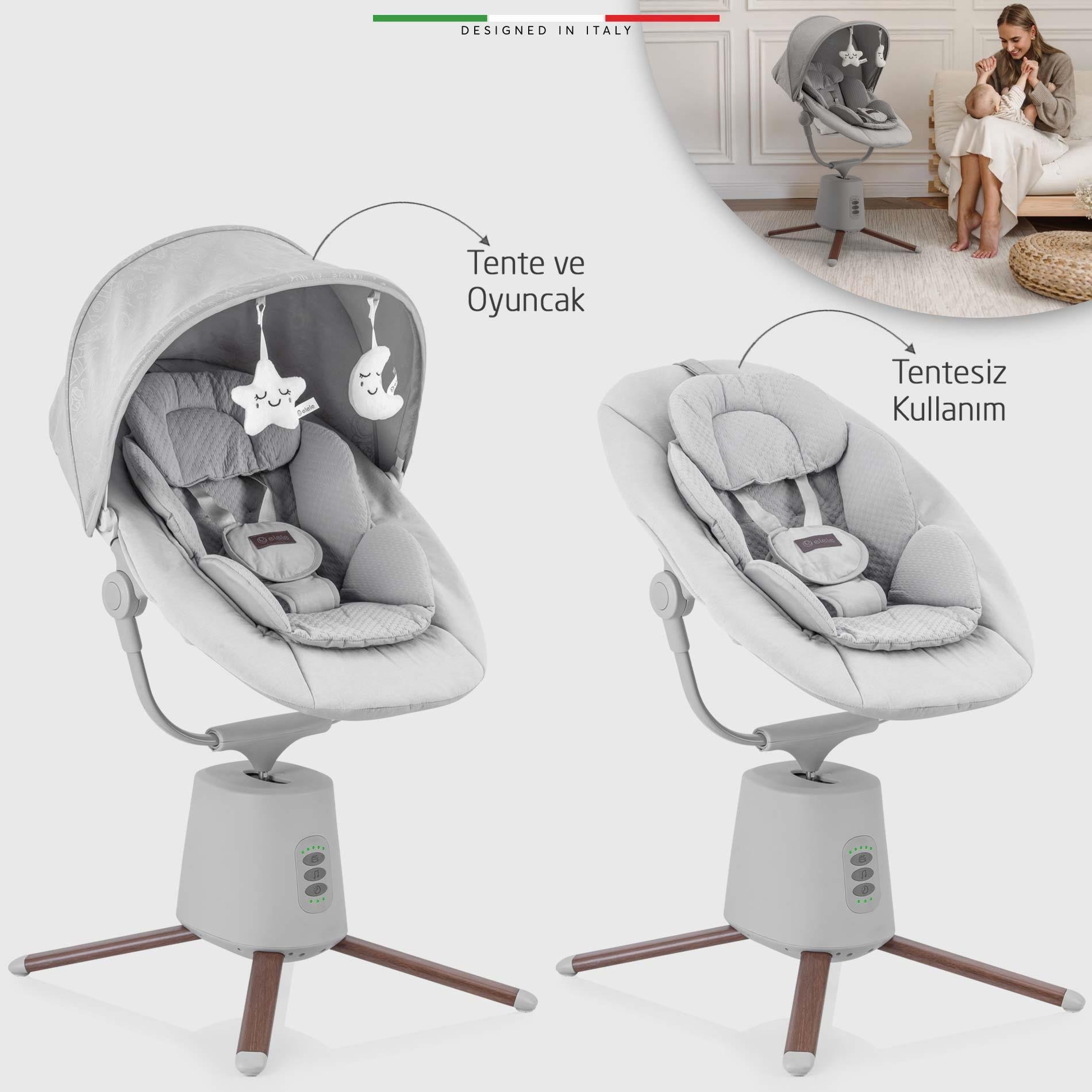 Elele Mio Elektrikli Otomatik Sallanan Ana Kucağı Kademeli Gri