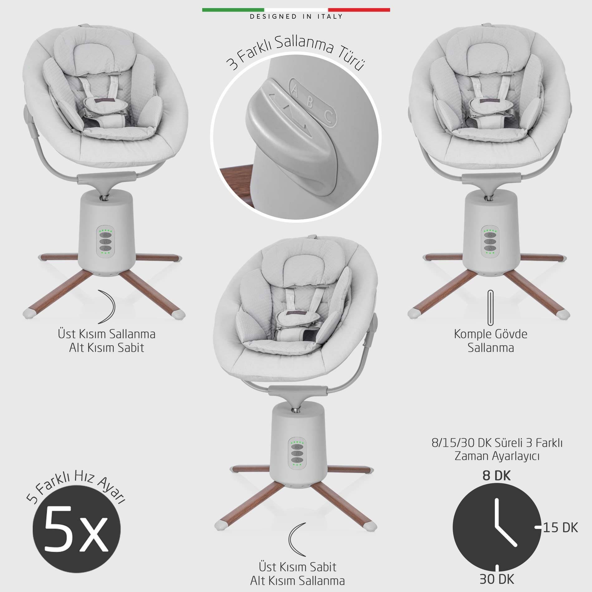 Elele Mio Elektrikli Otomatik Sallanan Ana Kucağı Kademeli Gri