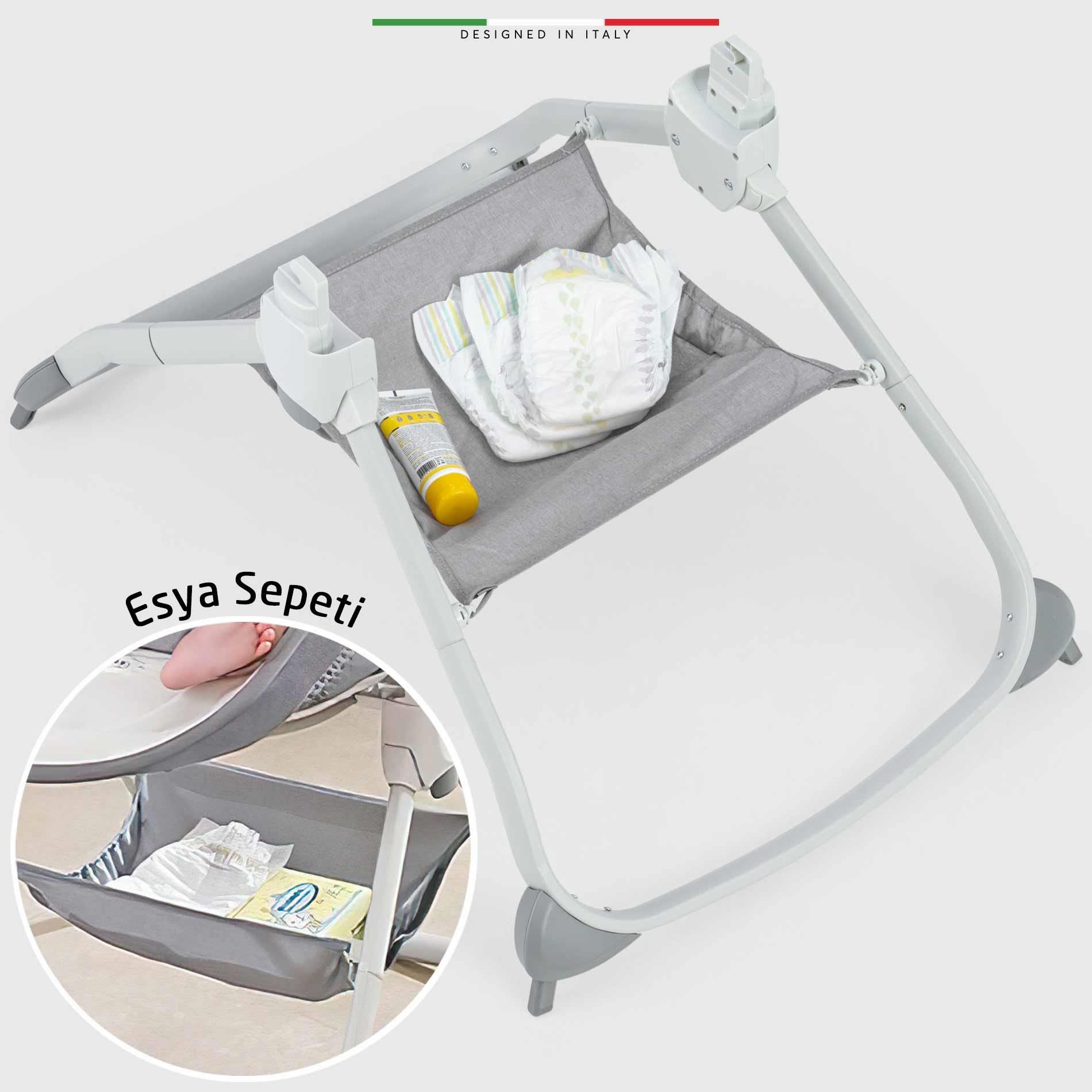 Elele Mira 6in1 Anne Yanı Beşik ve Ana Kucağı Sallanan Müzikli Titreşimli Kademeli Açık Gri