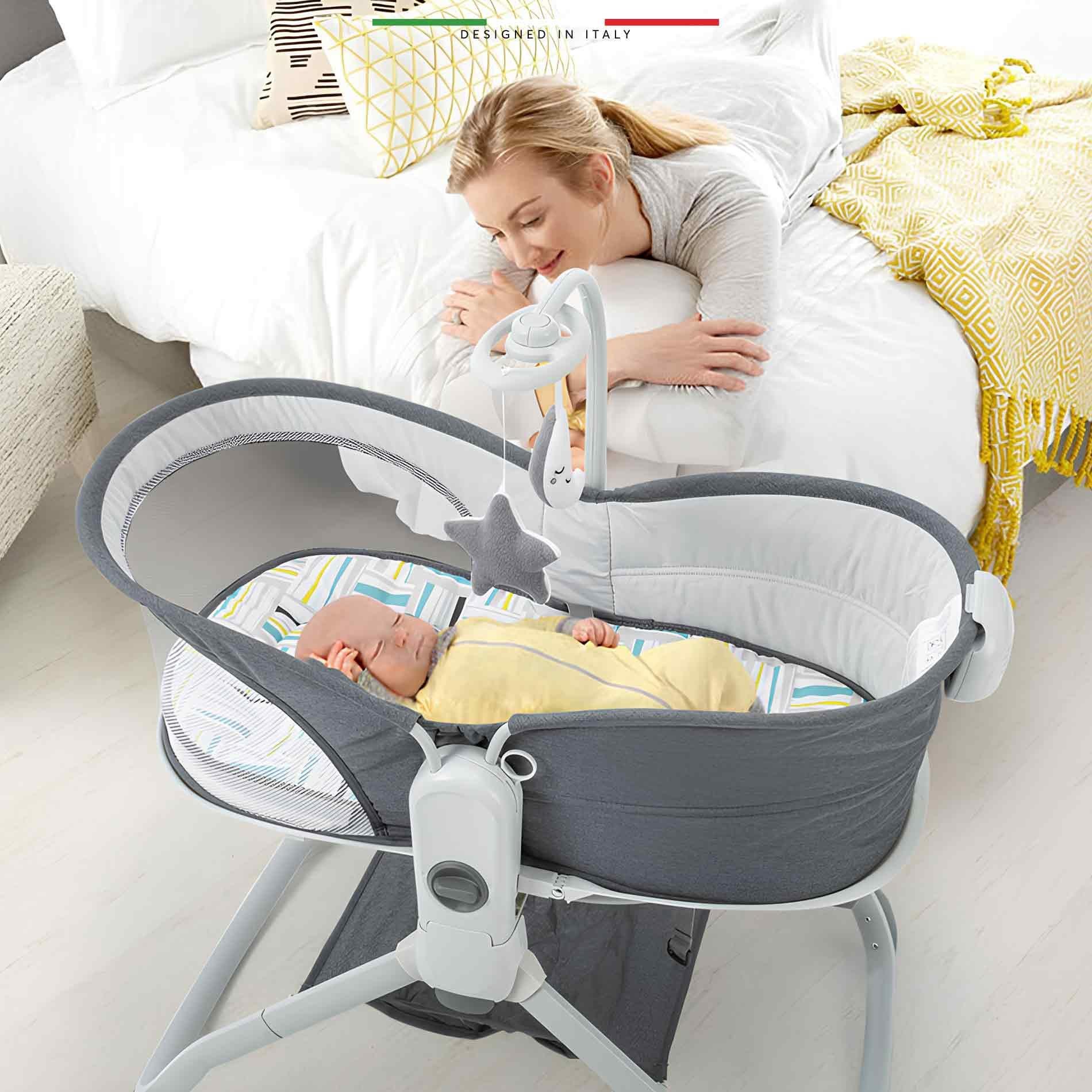 Elele Mira 6in1 Anne Yanı Beşik ve Ana Kucağı Sallanan Müzikli Titreşimli Kademeli Koyu Gri