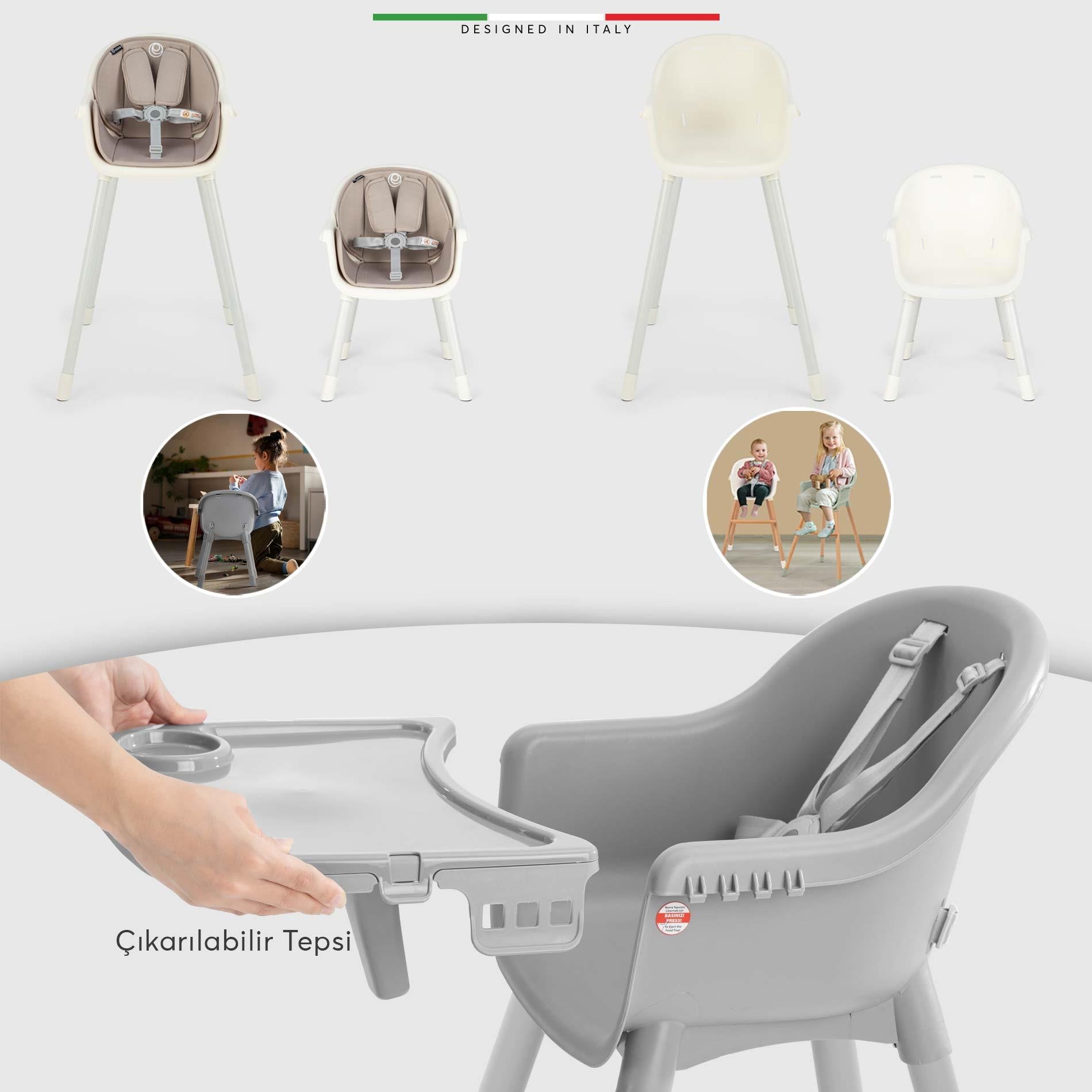 Elele Misto 4in1 Bebek Mama Sandalyesi ve Mama Oturağı İç Pedli Ekru
