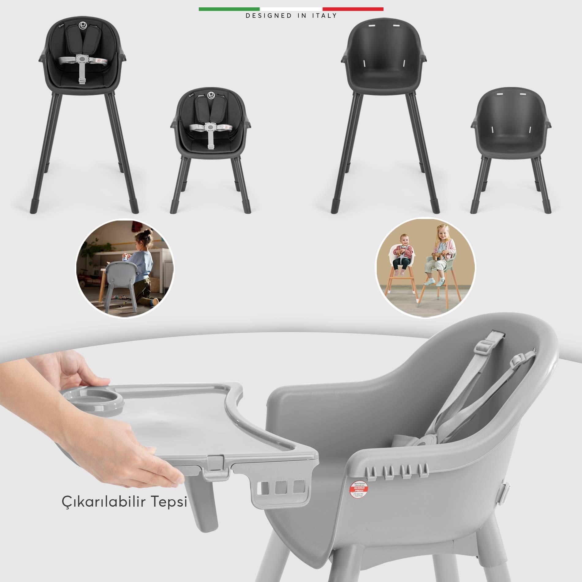 Elele Misto 4in1 Bebek Mama Sandalyesi ve Mama Oturağı İç Pedli Antrasit