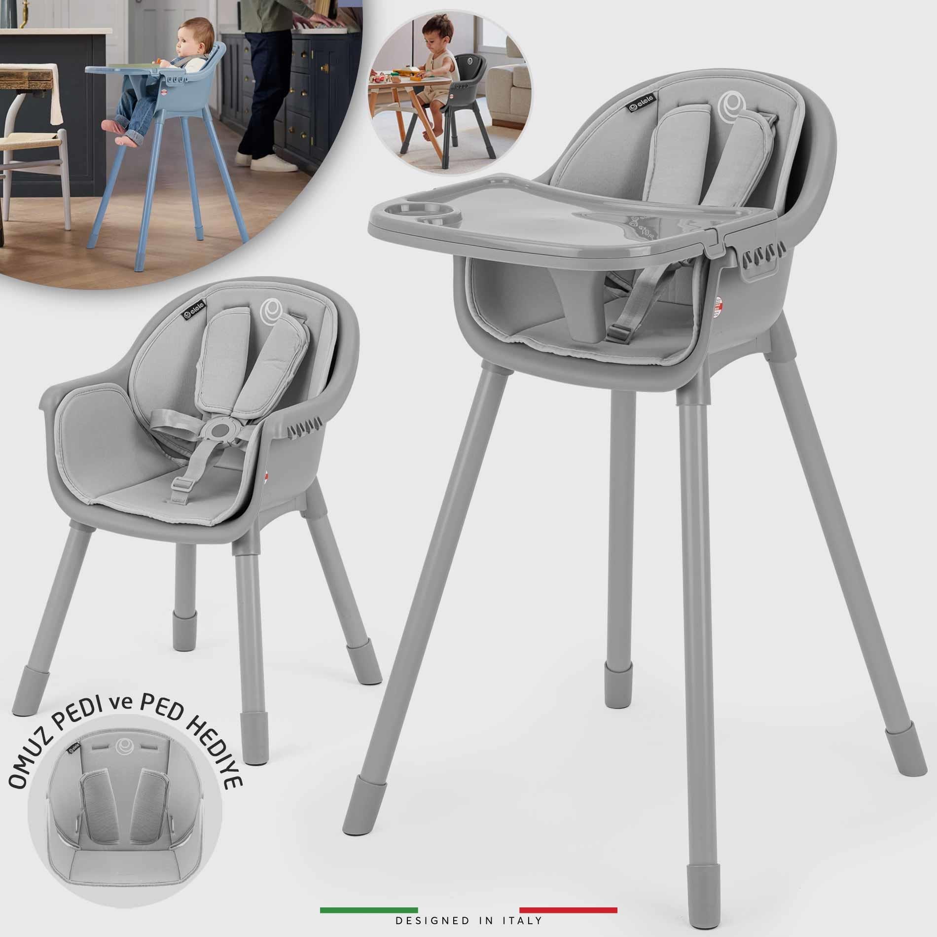 Elele Misto 4in1 Bebek Mama Sandalyesi ve Mama Oturağı İç Pedli Gri