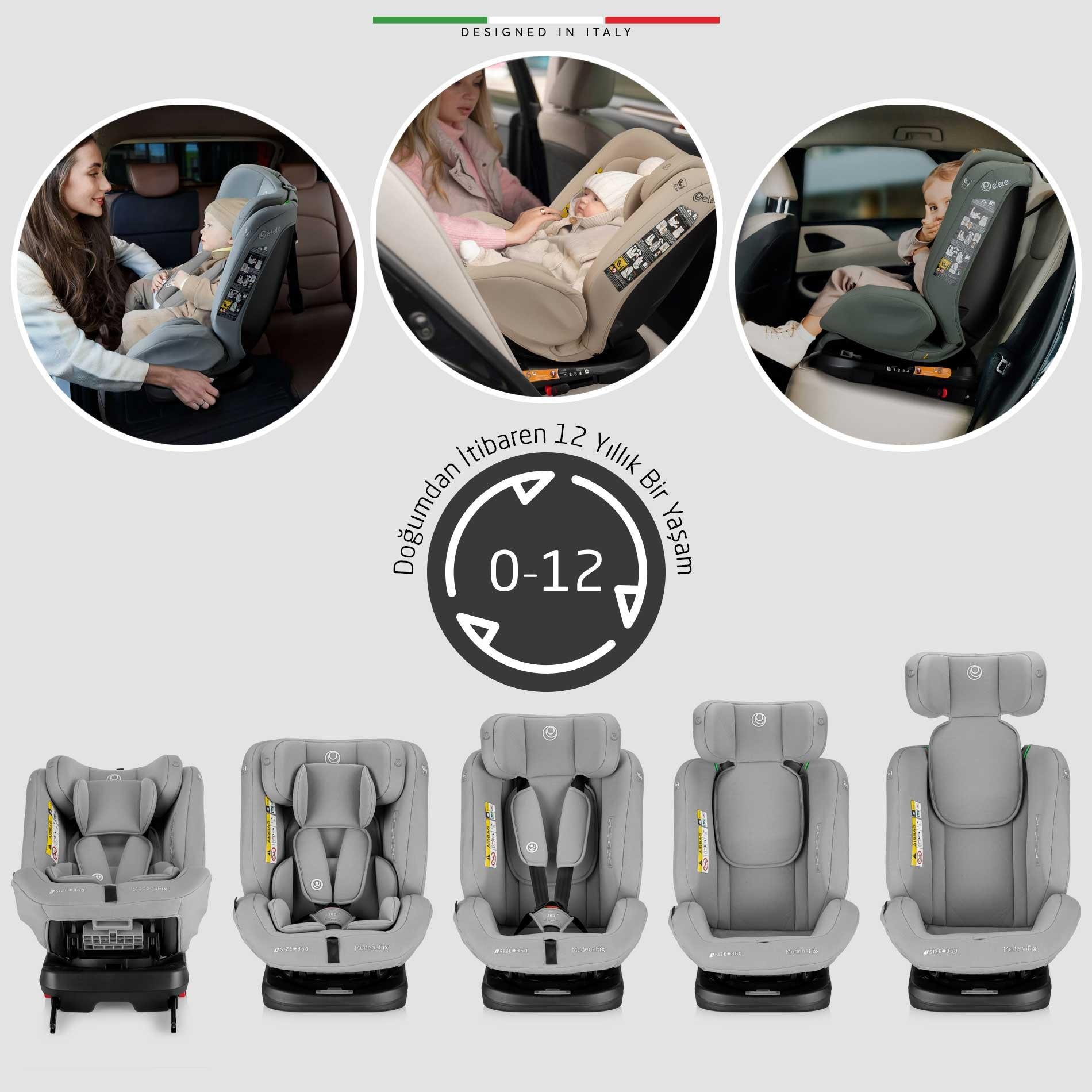 Elele ModenaFix 2 360° Dönen I-Size Oto Koltuğu İsoFix 40-150 CM 0-36 KG Bej