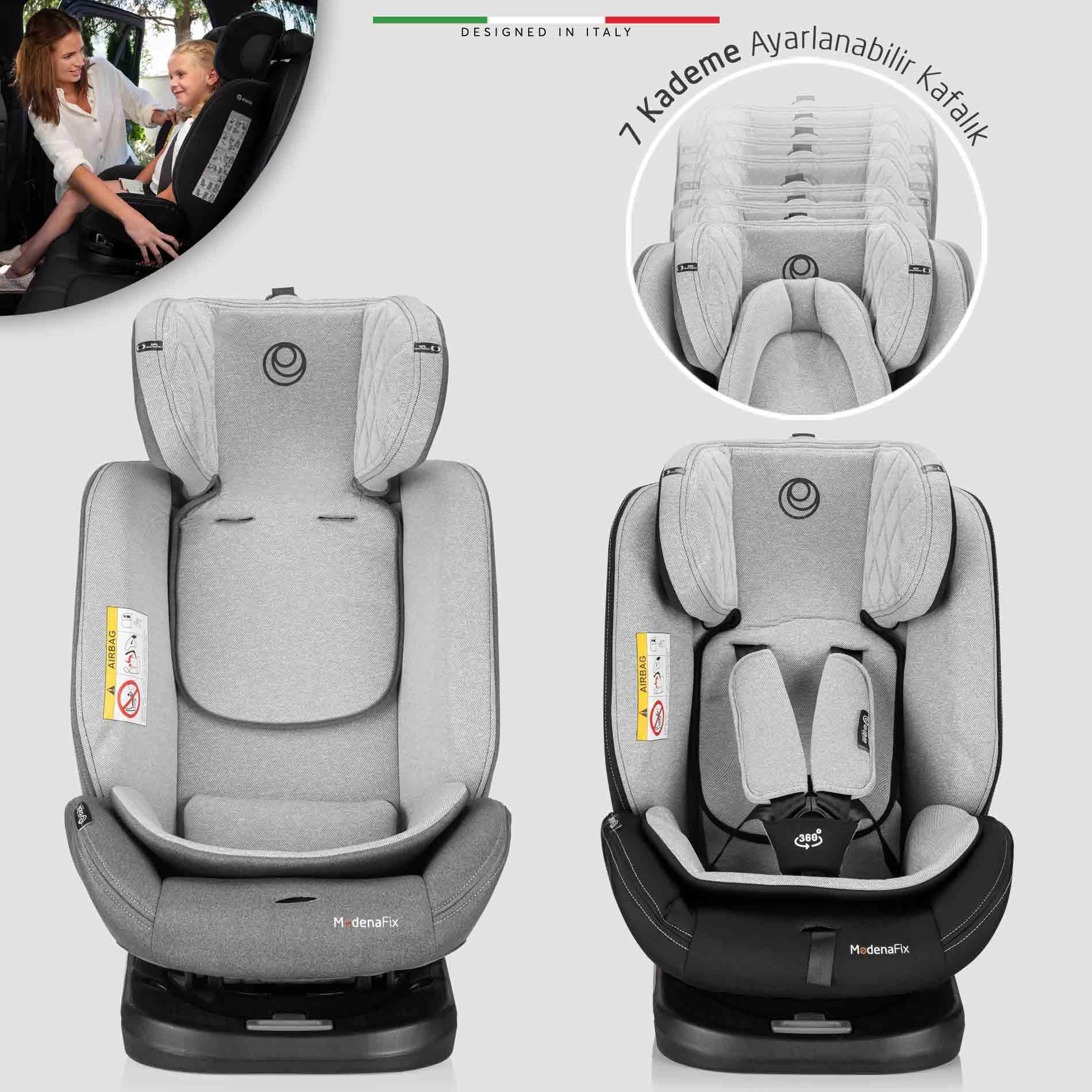 Elele ModenaFix 360° Dönebilen İsofixli Oto Koltuğu 0-36 KG Siyah-Gri