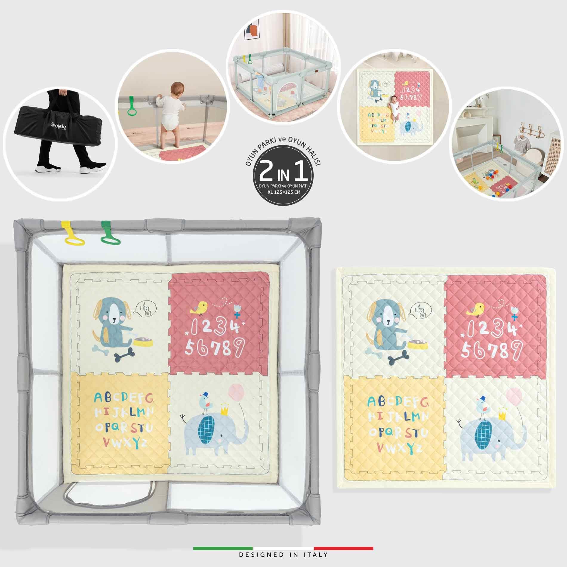 Elele Parma 2in1 Oyun Parkı Oyun Alanı ve Oyun Matı Halısı 125x125 cm Kahverengi