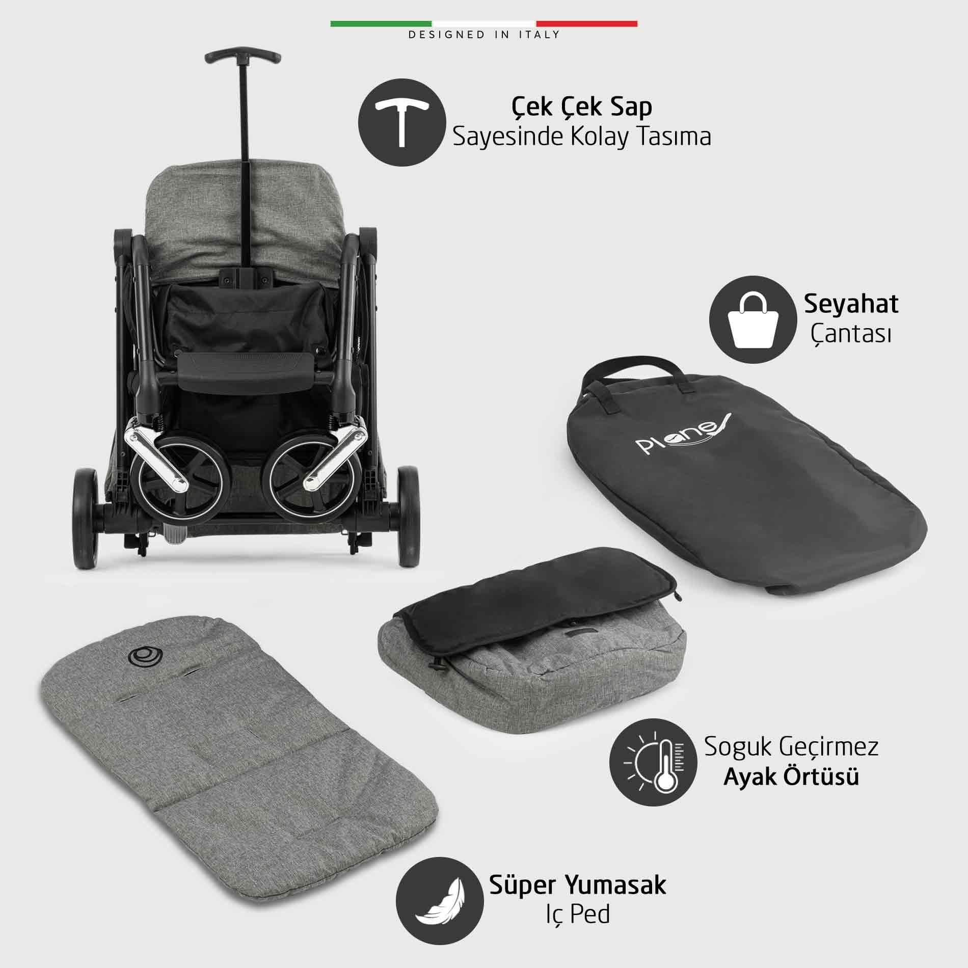 Elele Plane 2 Kabin Tipi Bebek Arabası Silver Kahverengi