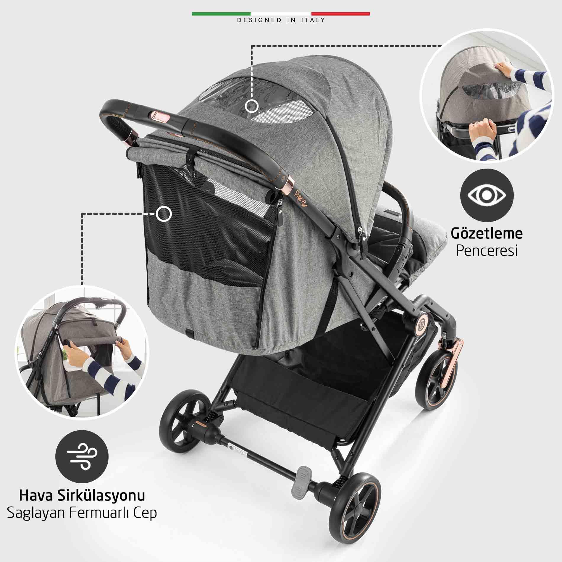 Elele Plane 2 Kabin Tipi Travel Sistem Bebek Arabası Rose Gri-Siyah