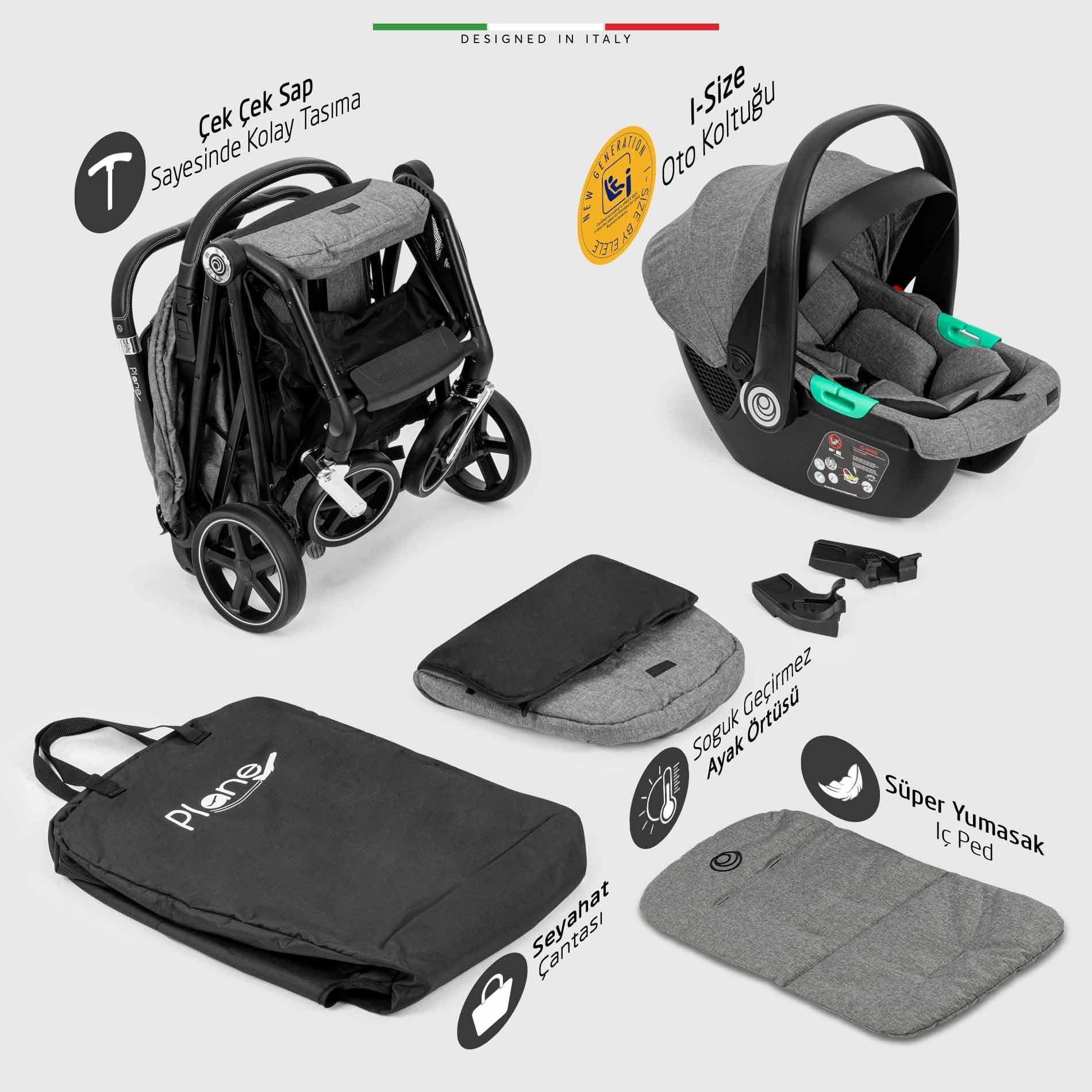 Elele Plane 2 Kabin Tipi Travel Sistem Bebek Arabası Rose Gri-Siyah