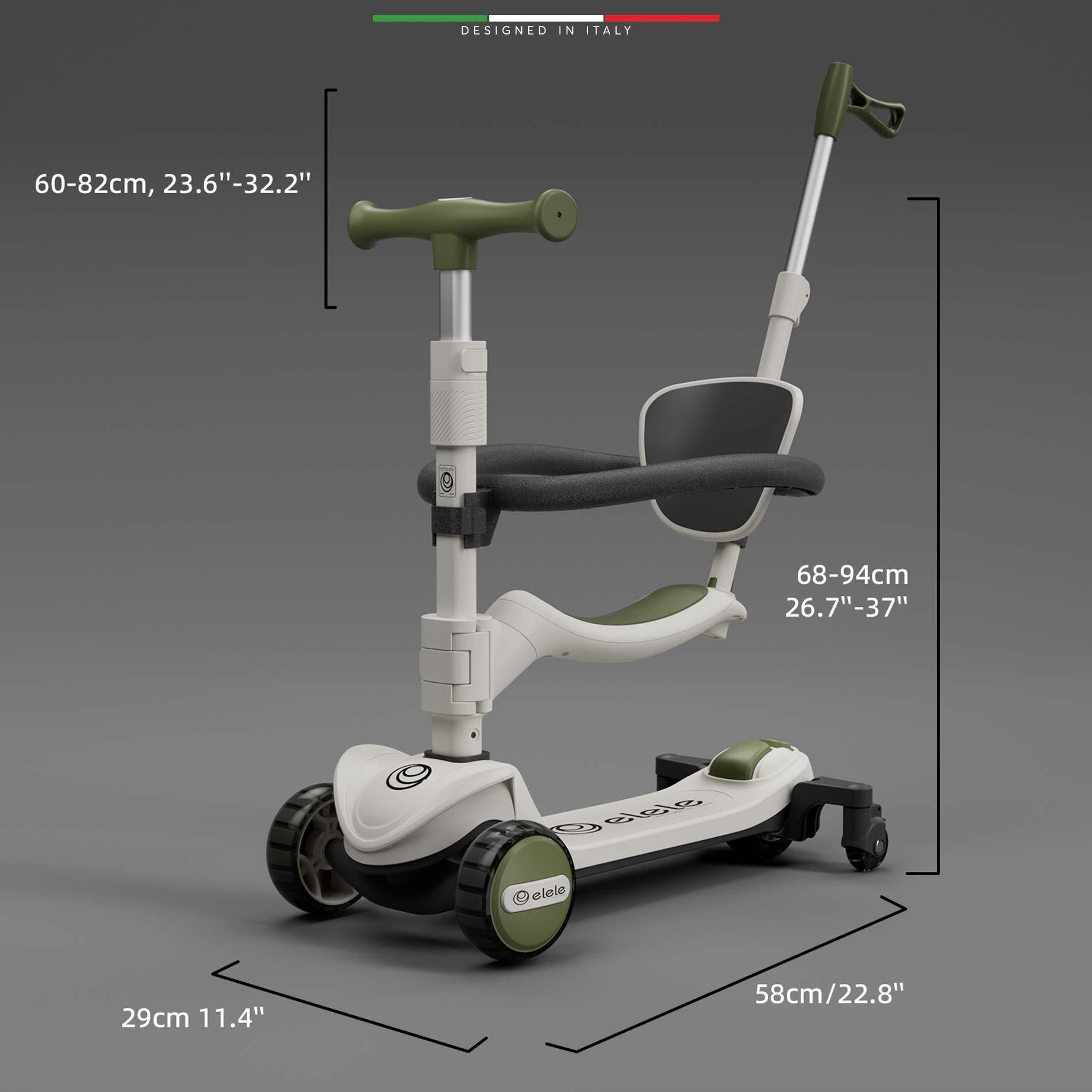 Elele Potenza 4in1 Ebeveyn Kontrollü 5 Tekerlekli Çocuk Scooter Işıklı Oturaklı Siyah