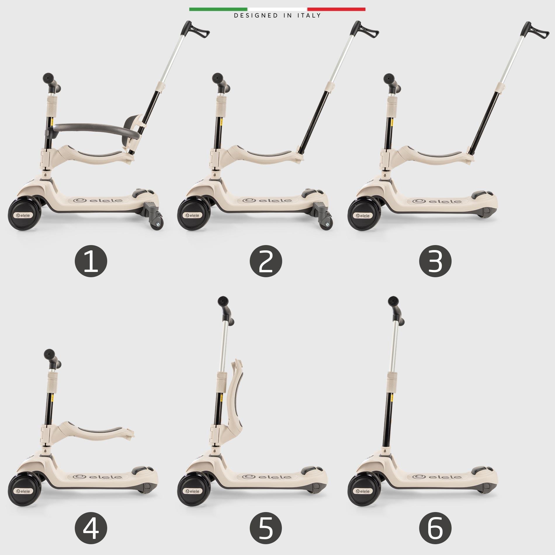 Elele Potenza 4in1 Ebeveyn Kontrollü 5 Tekerlekli Çocuk Scooter Işıklı Oturaklı Siyah