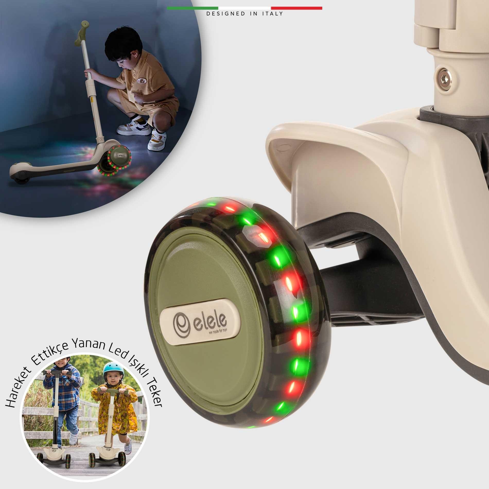 Elele Potenza 4in1 Ebeveyn Kontrollü 5 Tekerlekli Çocuk Scooter Işıklı Oturaklı Kahverengi