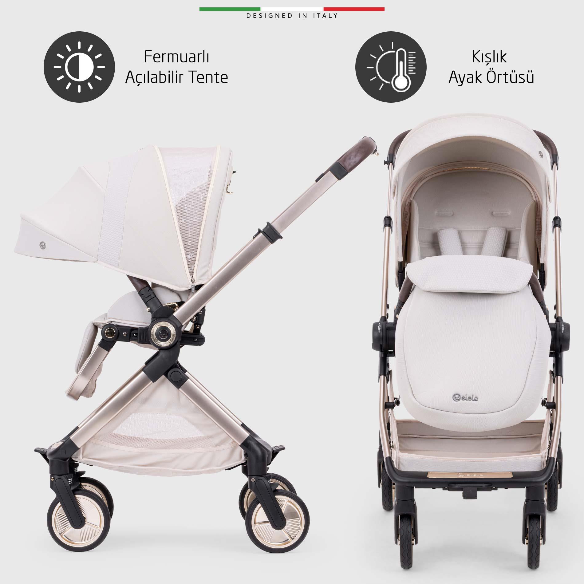 Elele Rotabile Premium Çift Yönlü Bebek Arabası Bej