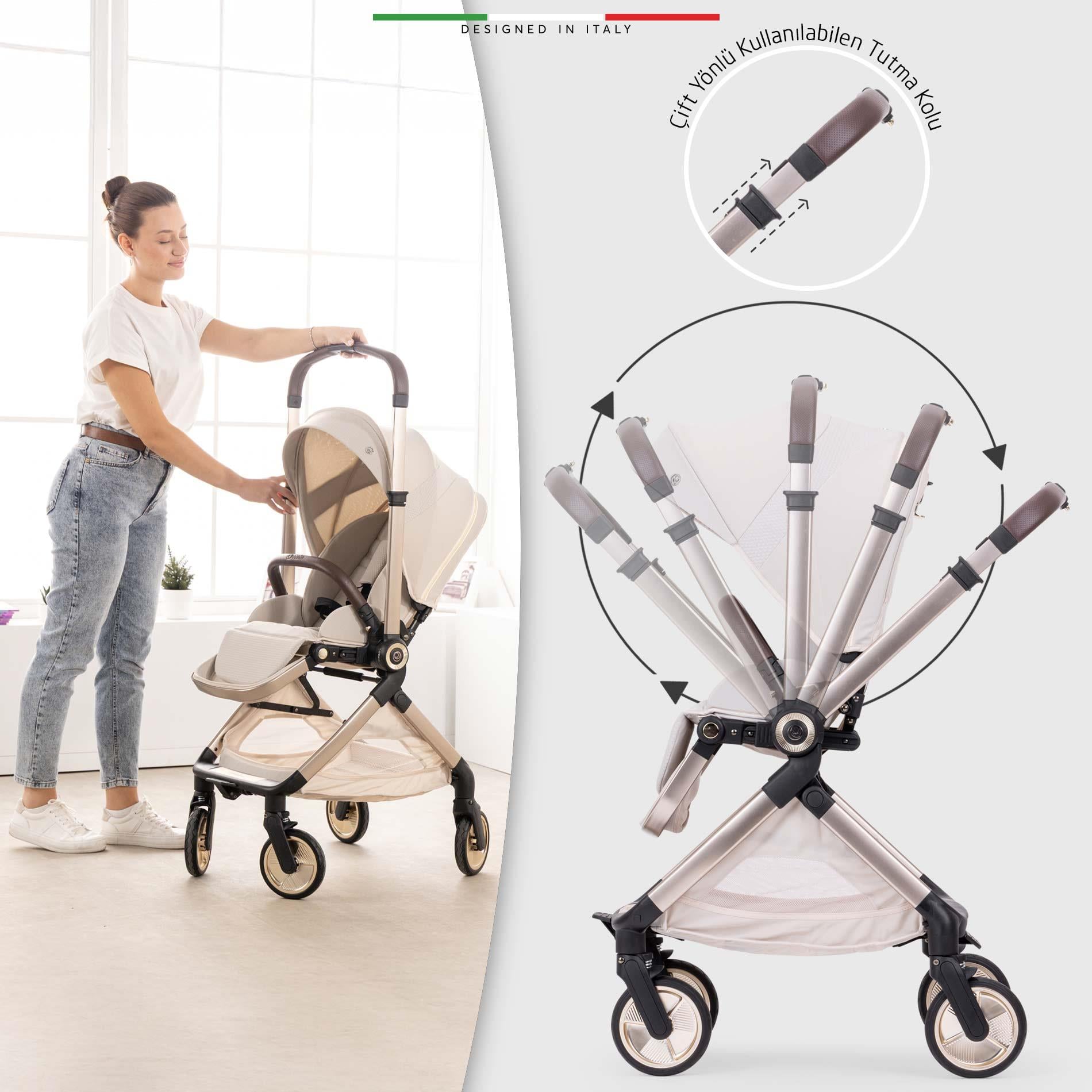 Elele Rotabile Premium Çift Yönlü Bebek Arabası Bej