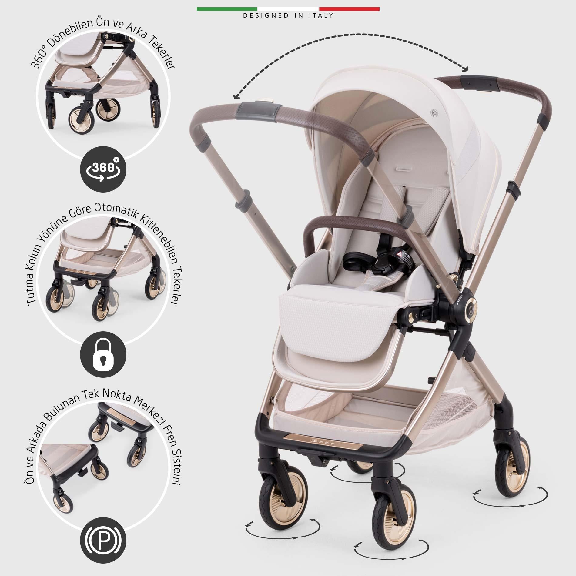 Elele Rotabile Premium Travel Sistem Bebek Arabası Bej