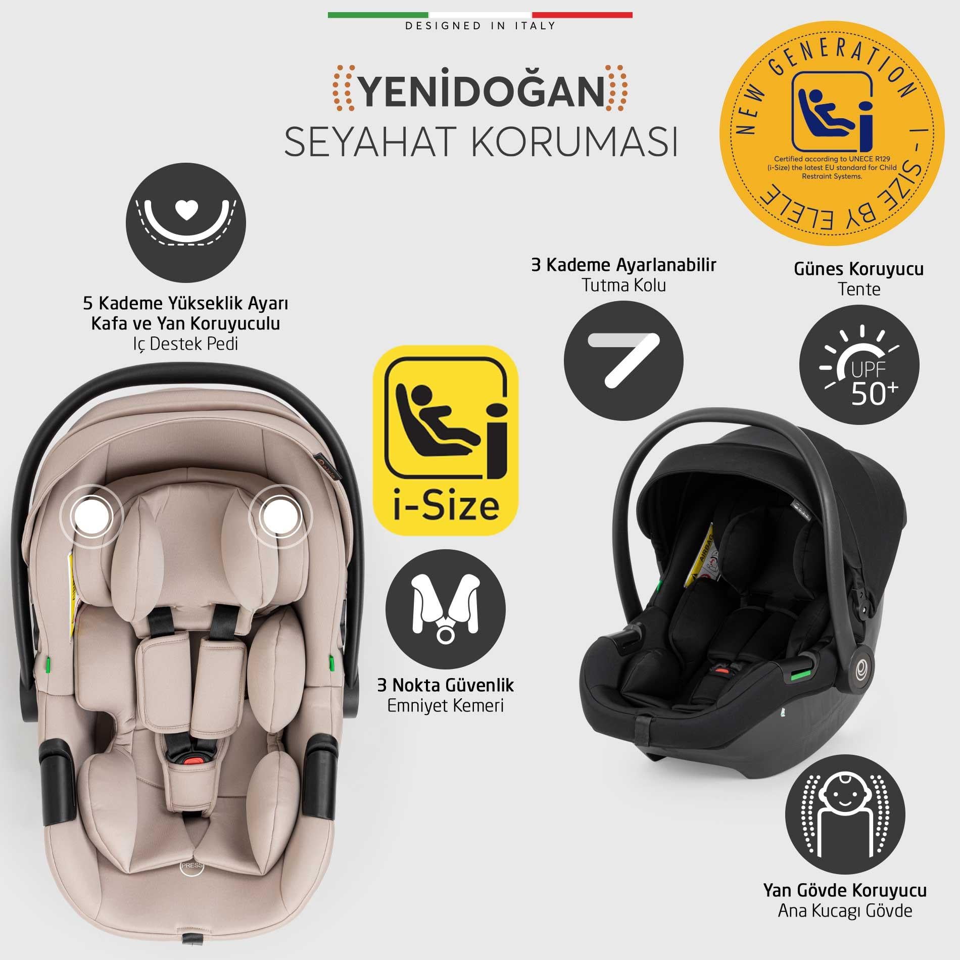 Elele Rotante 360° Dönebilen Çift Yönlü Kabin Tipi Travel Bebek Arabası Siyah