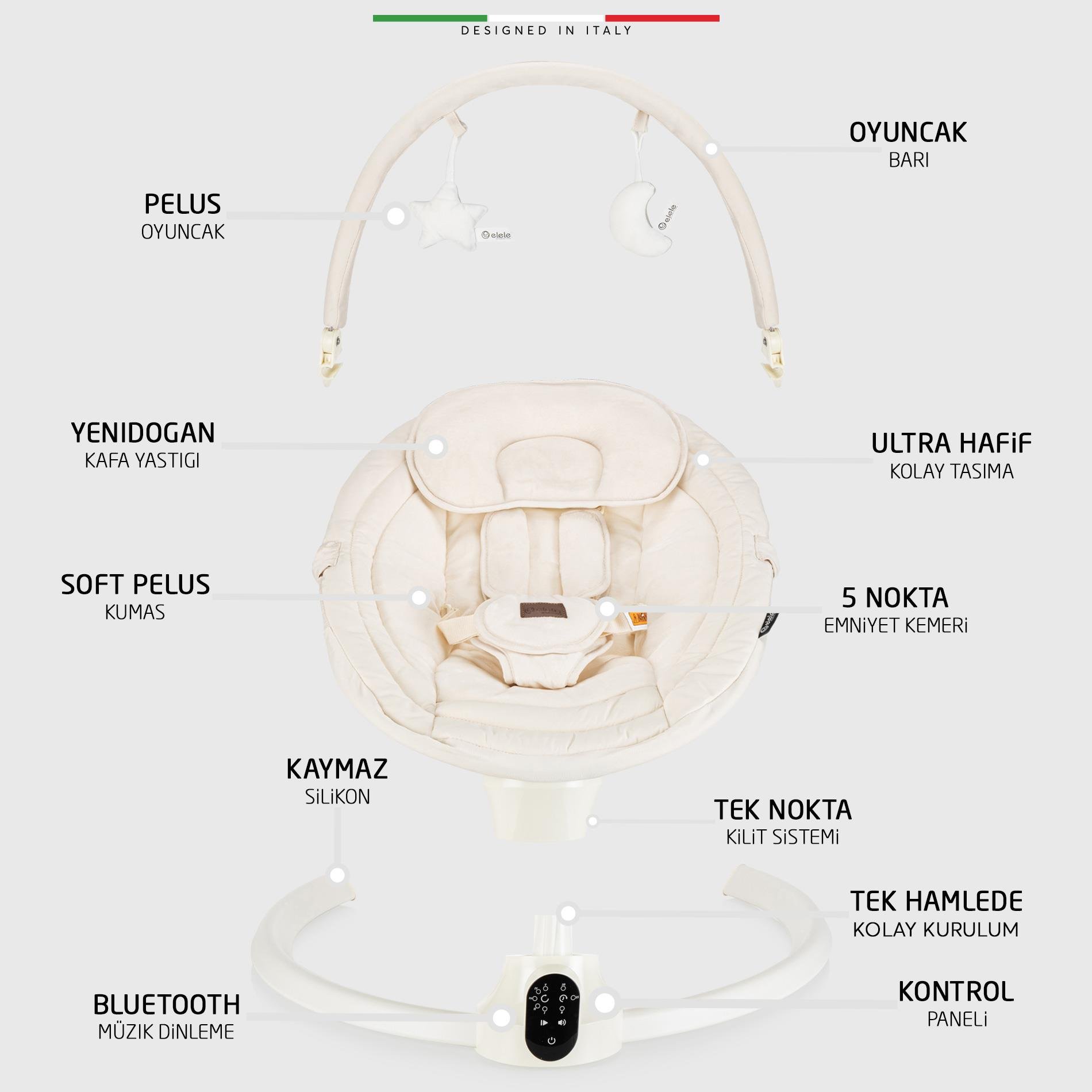 Elele Sette Elektrikli Otomatik Sallanan Ana Kucağı Bej