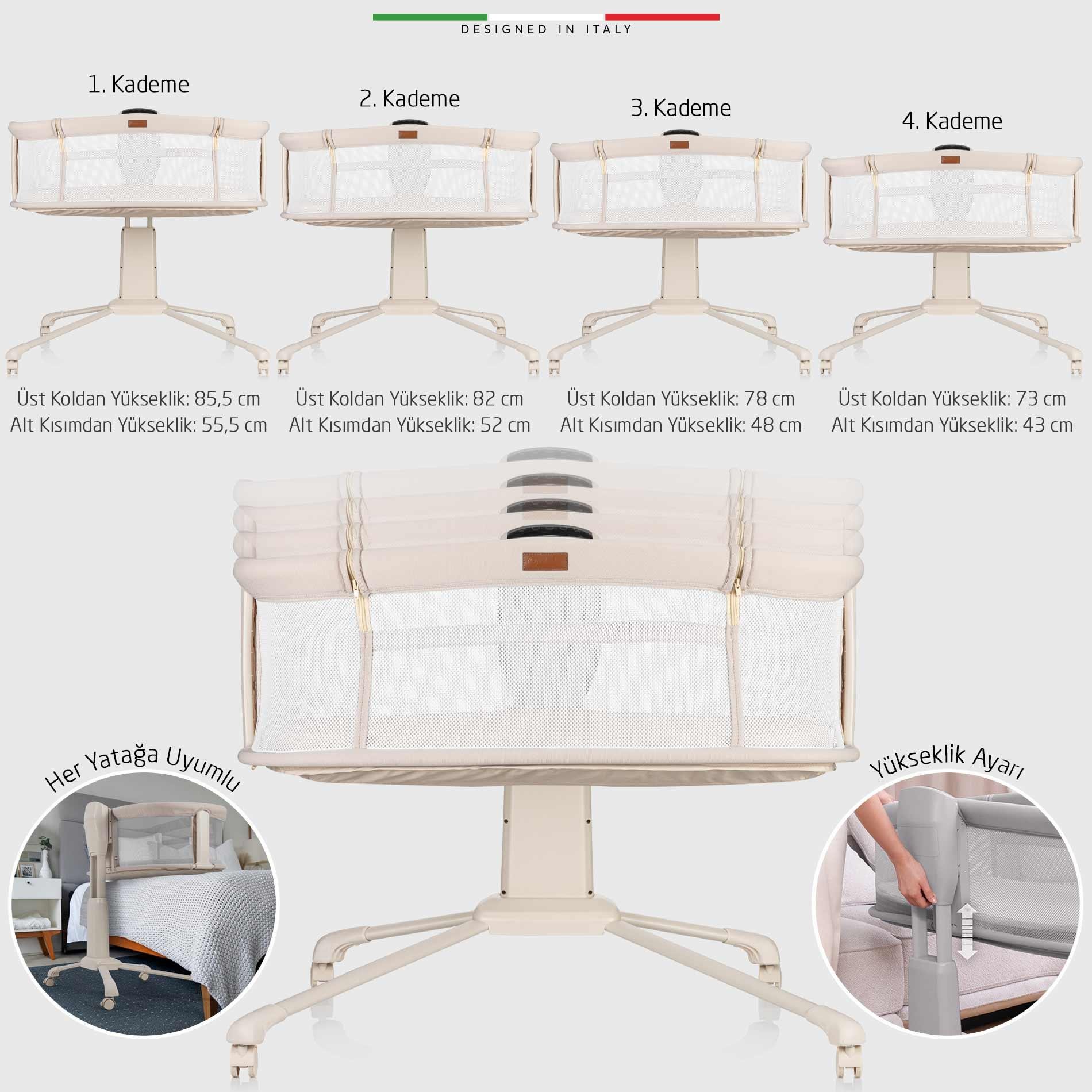 Elele Sonno 3in1 Elektrikli Otomatik Sallanan Anne Yanı Beşik Park Yatak Kademeli Bej