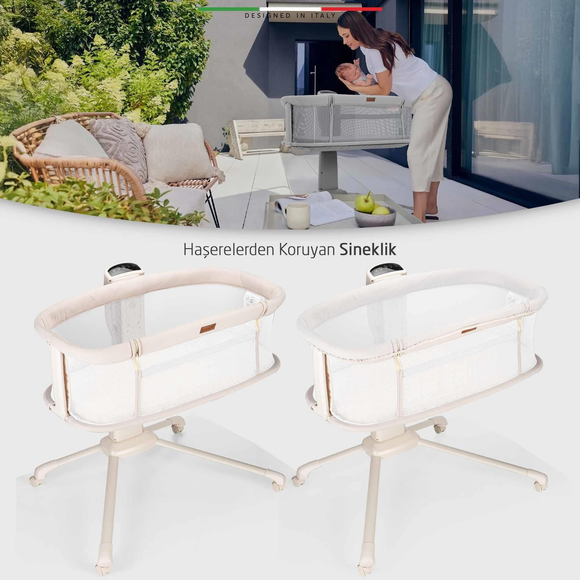 Elele Sonno 3in1 Elektrikli Otomatik Sallanan Anne Yanı Beşik Park Yatak Kademeli Bej