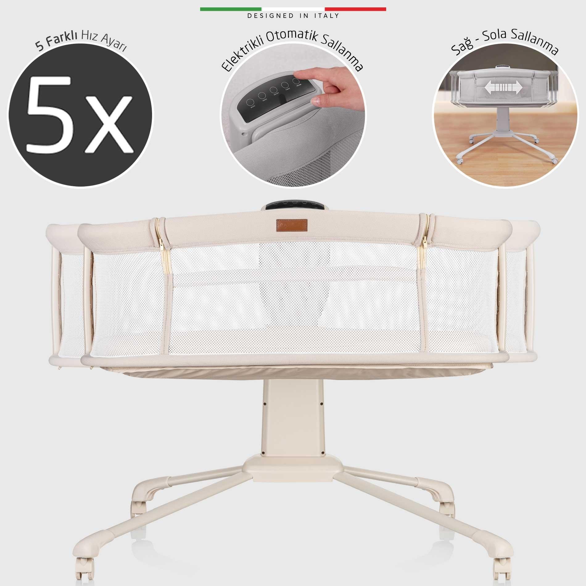 Elele Sonno 3in1 Elektrikli Otomatik Sallanan Anne Yanı Beşik Park Yatak Kademeli Bej