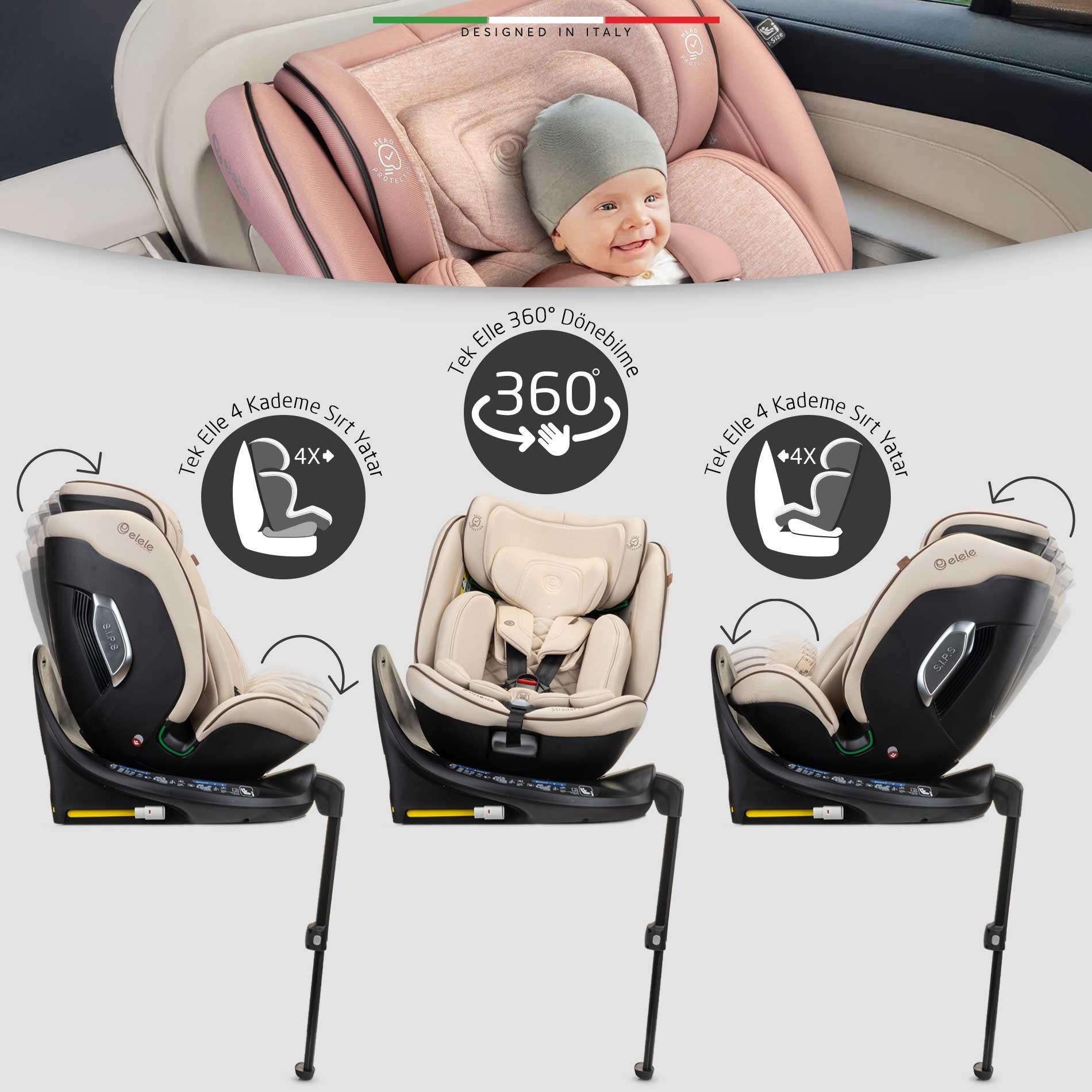 Elele StradaFix 360° Dönen I-Size Oto Koltuğu İsoFix 40-150 CM 0-36 KG Gri