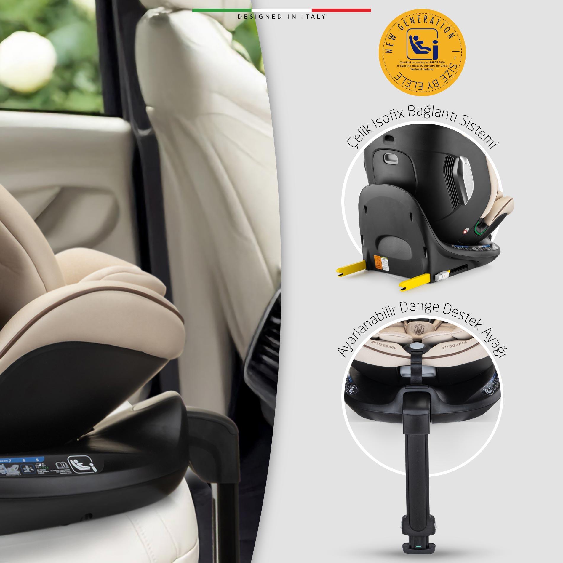 Elele StradaFix 360° Dönen I-Size Oto Koltuğu İsoFix 40-150 CM 0-36 KG Siyah