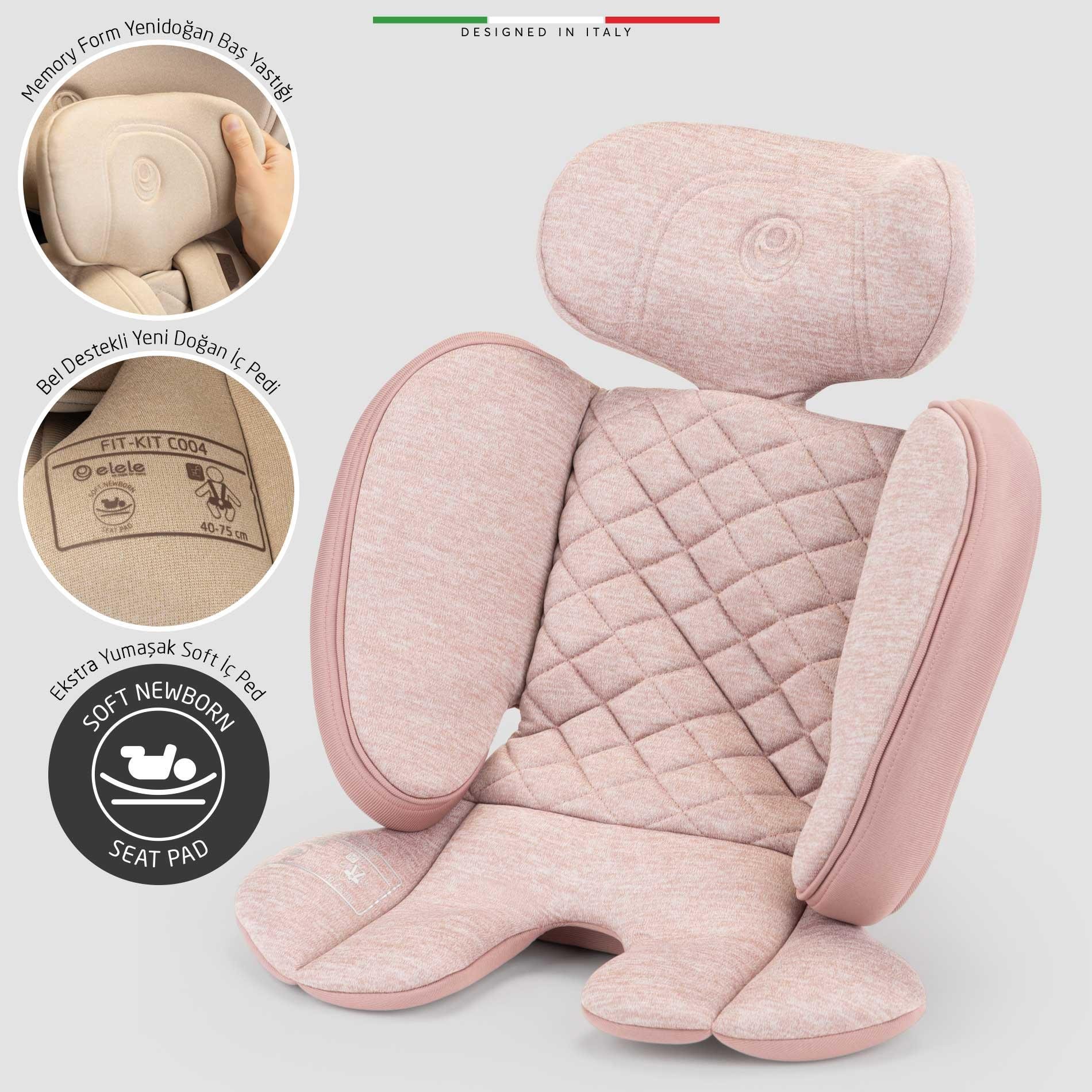 Elele StradaFix 360° Dönen I-Size Oto Koltuğu İsoFix 40-150 CM 0-36 KG Pudra