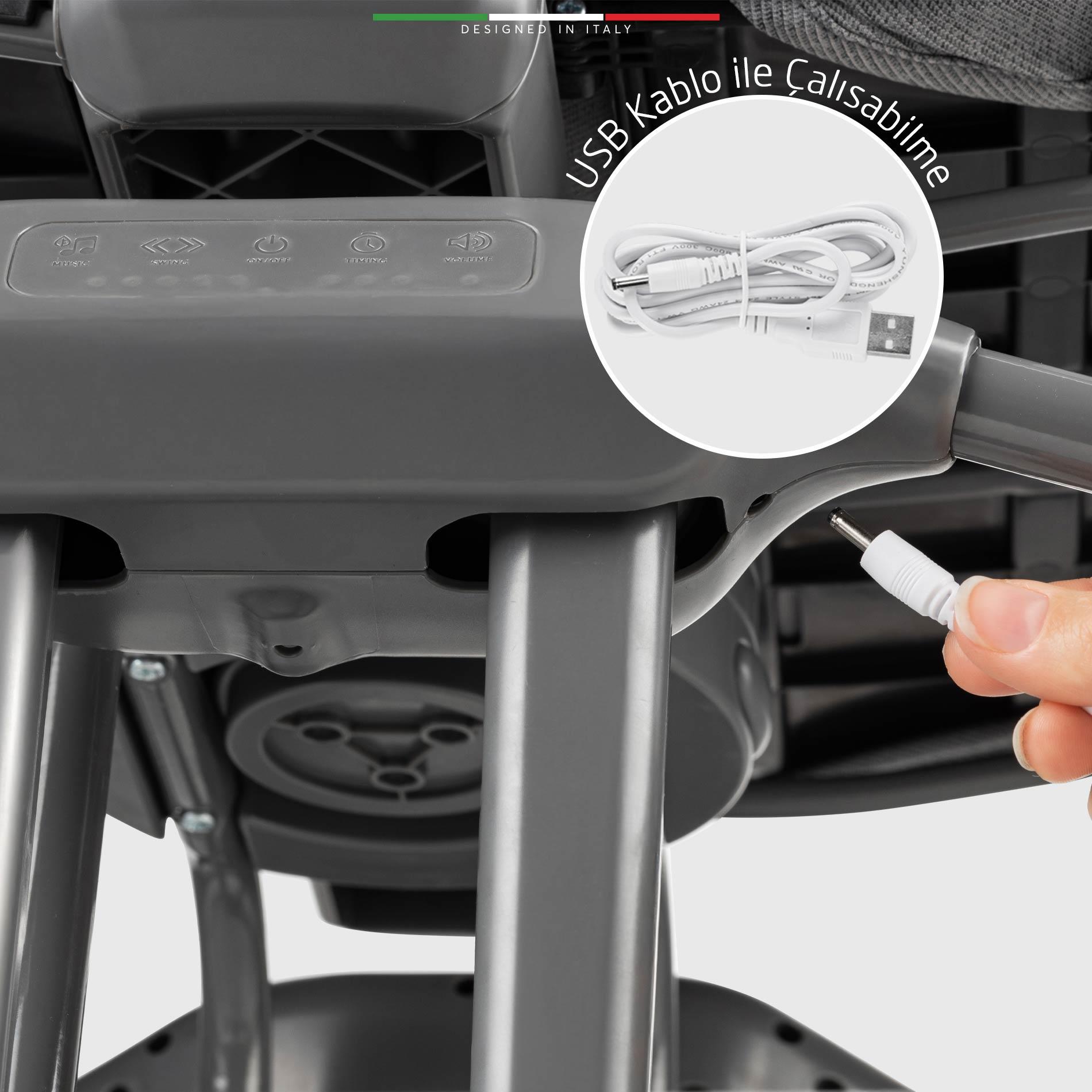 Elele Verde Elektrikli Otomatik Sallanan Ana Kucağı Beşik 360° Dönebilir Kademeli Gri