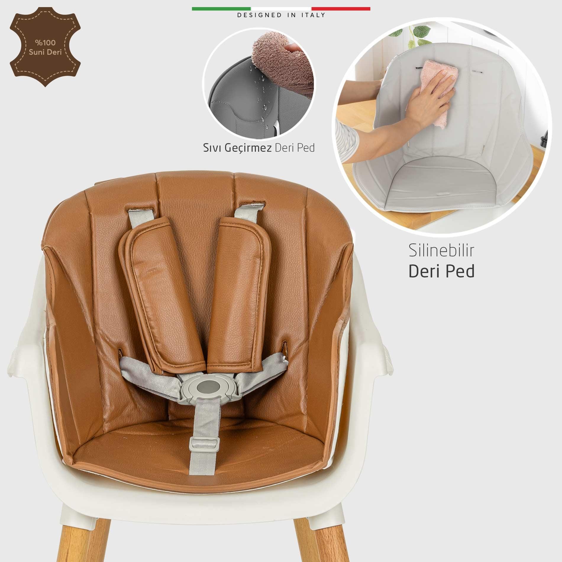 Elele Verona 4in1 Ahşap Bebek Mama Sandalyesi ve Mama Oturağı Deri Pedli Ekru