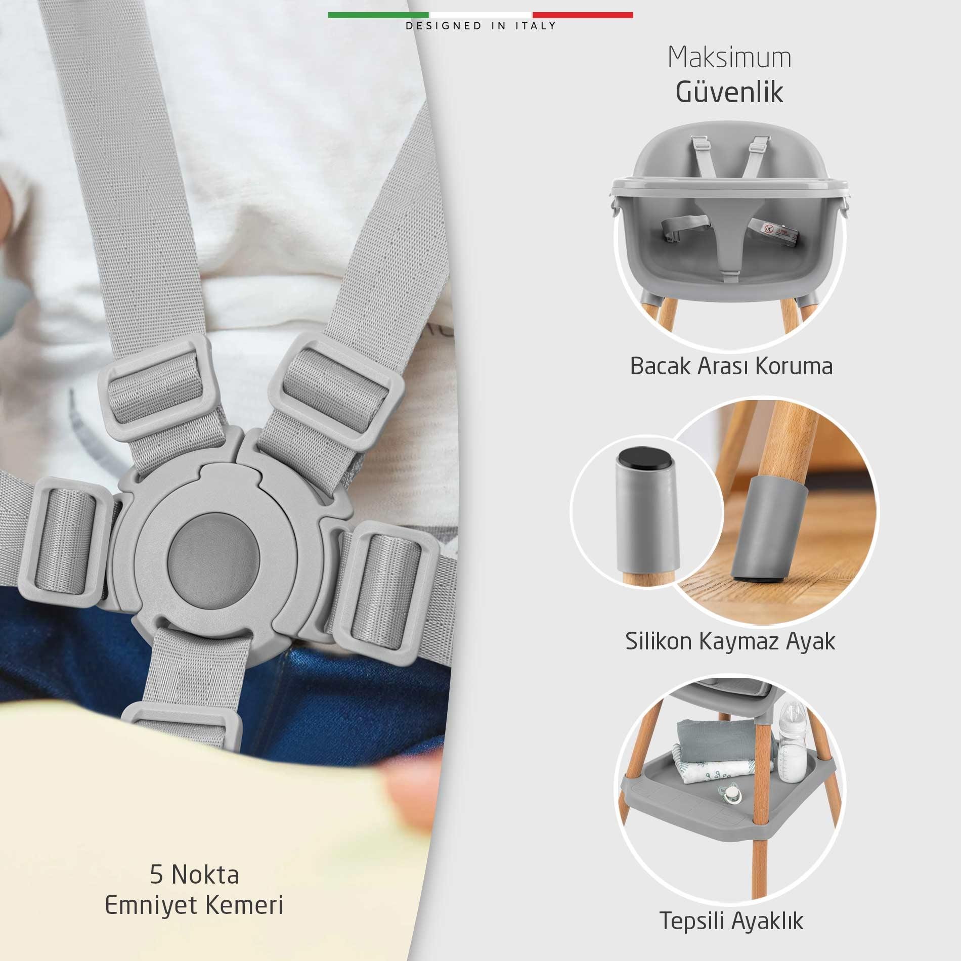 Elele Verona 4in1 Ahşap Bebek Mama Sandalyesi ve Mama Oturağı Deri Pedli Ekru