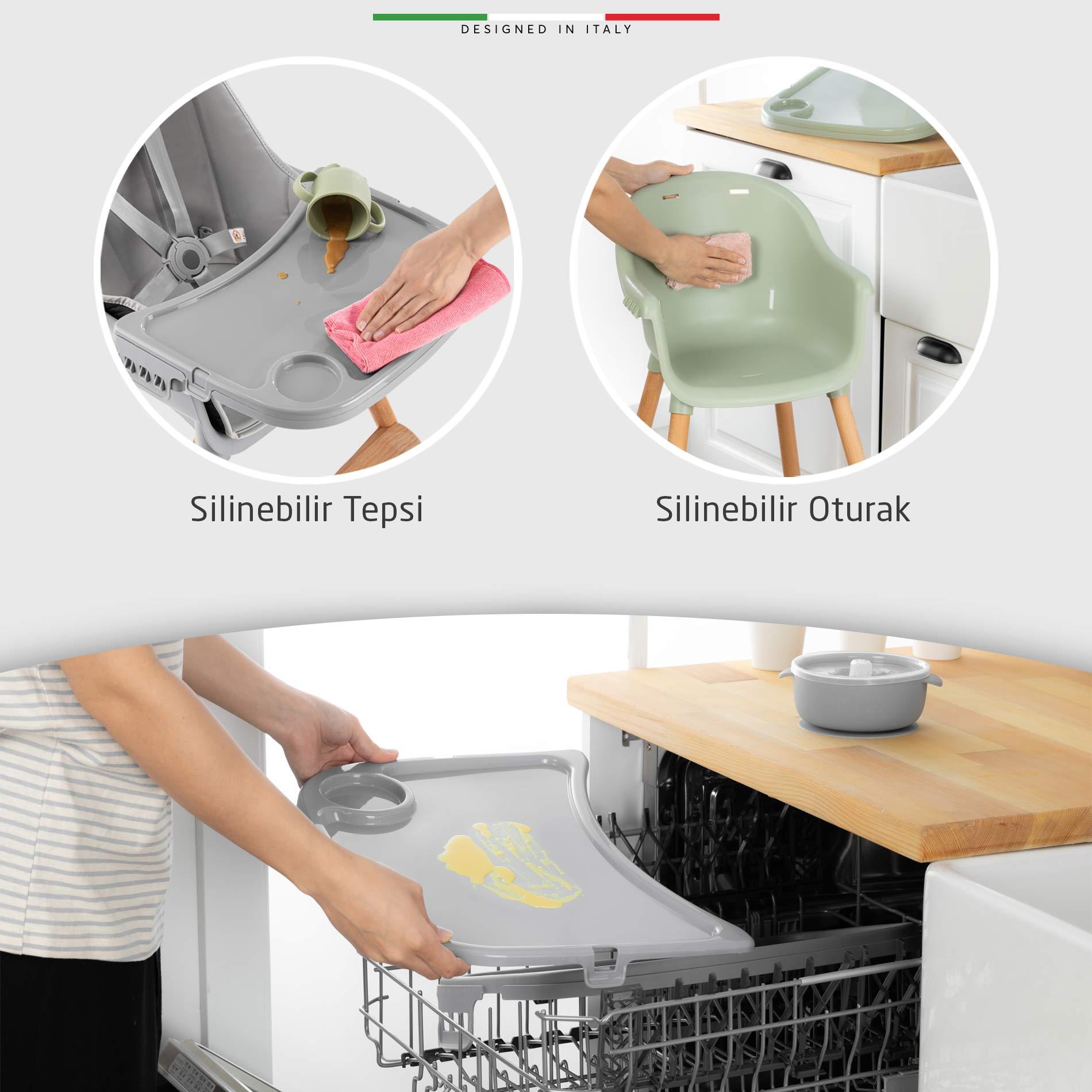 Elele Verona 4in1 Ahşap Bebek Mama Sandalyesi ve Mama Oturağı Deri Pedli Gri