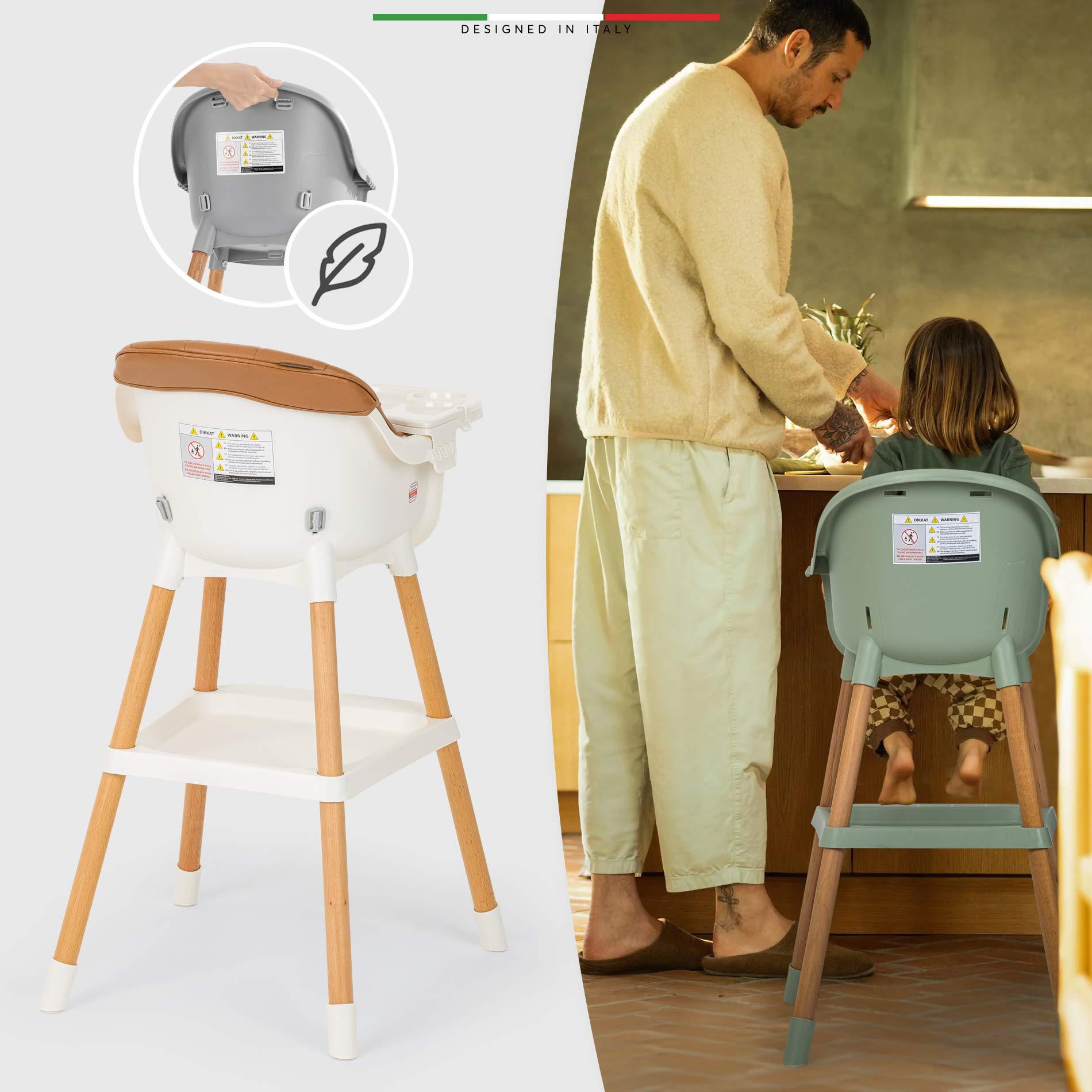 Elele Verona 4in1 Ahşap Bebek Mama Sandalyesi ve Mama Oturağı Deri Pedli Ekru