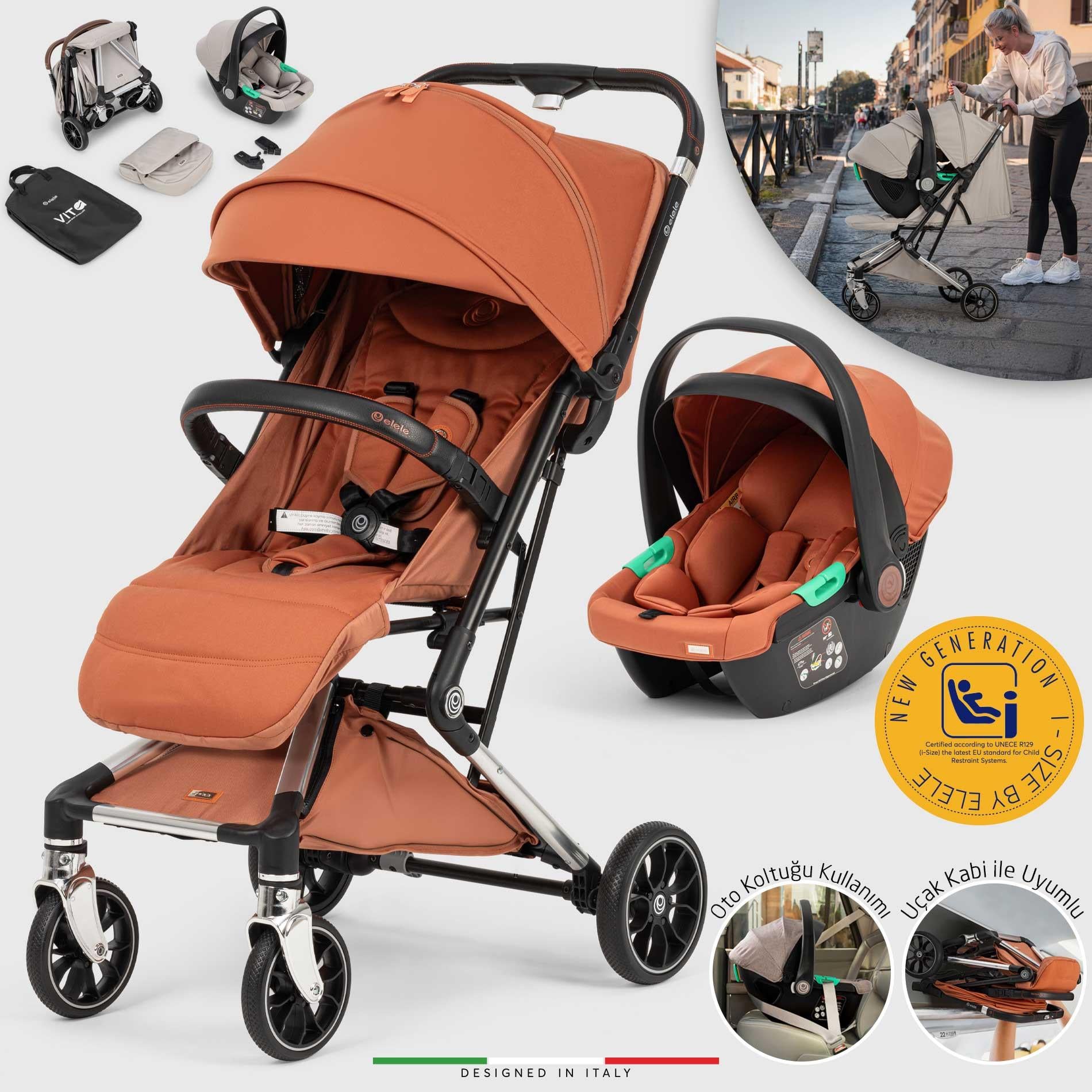 Elele Vita Premium Kabin Tipi Travel Sistem Bebek Arabası Silver Kiremit