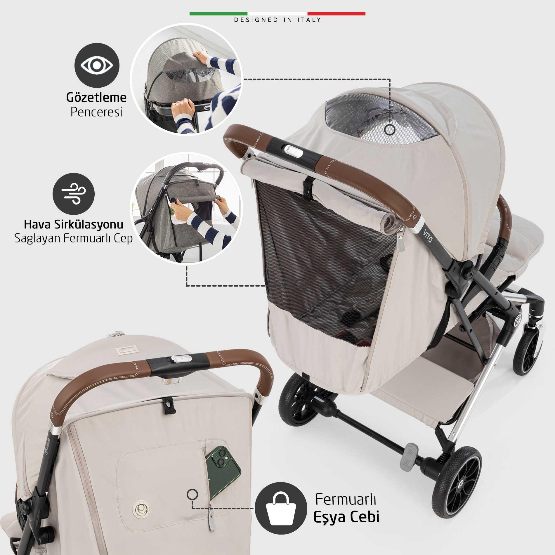 Elele Vita Premium Kabin Tipi Travel Sistem Bebek Arabası Silver Gri