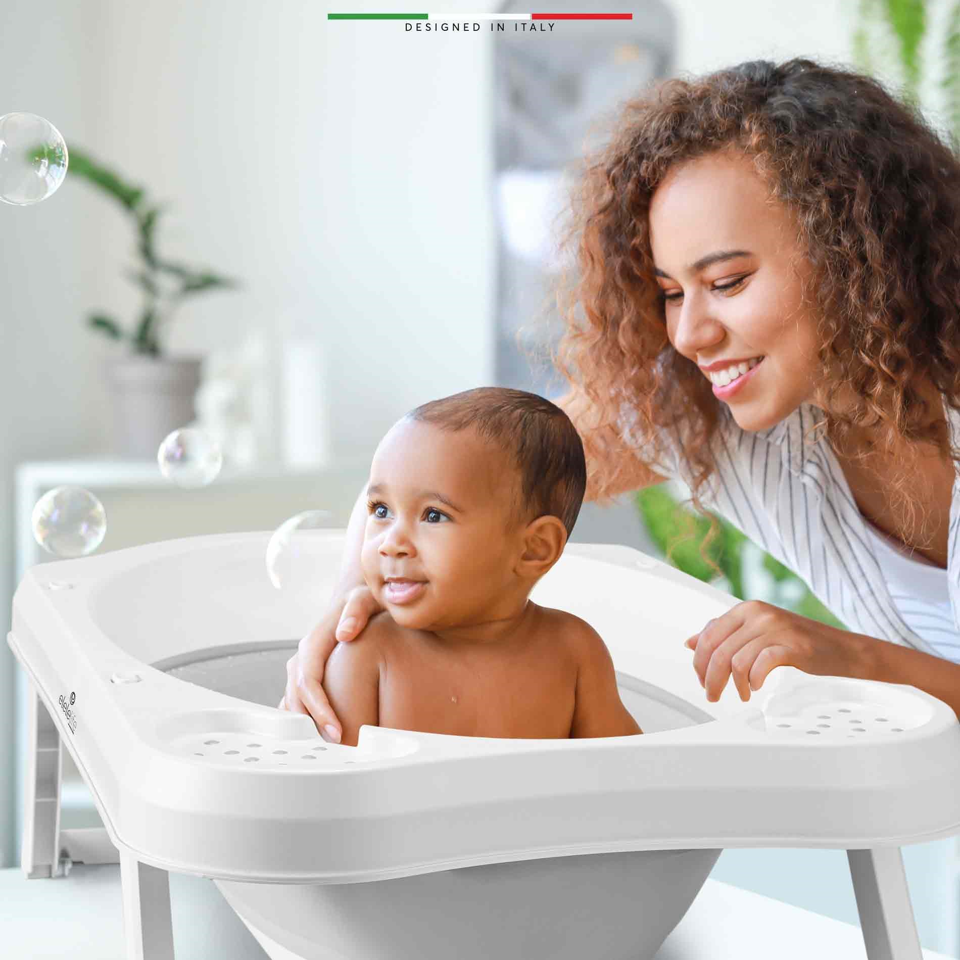 EleleLife 5 Parça Giderli Katlanabilir Bebek Banyo Küvet Seti Pudra