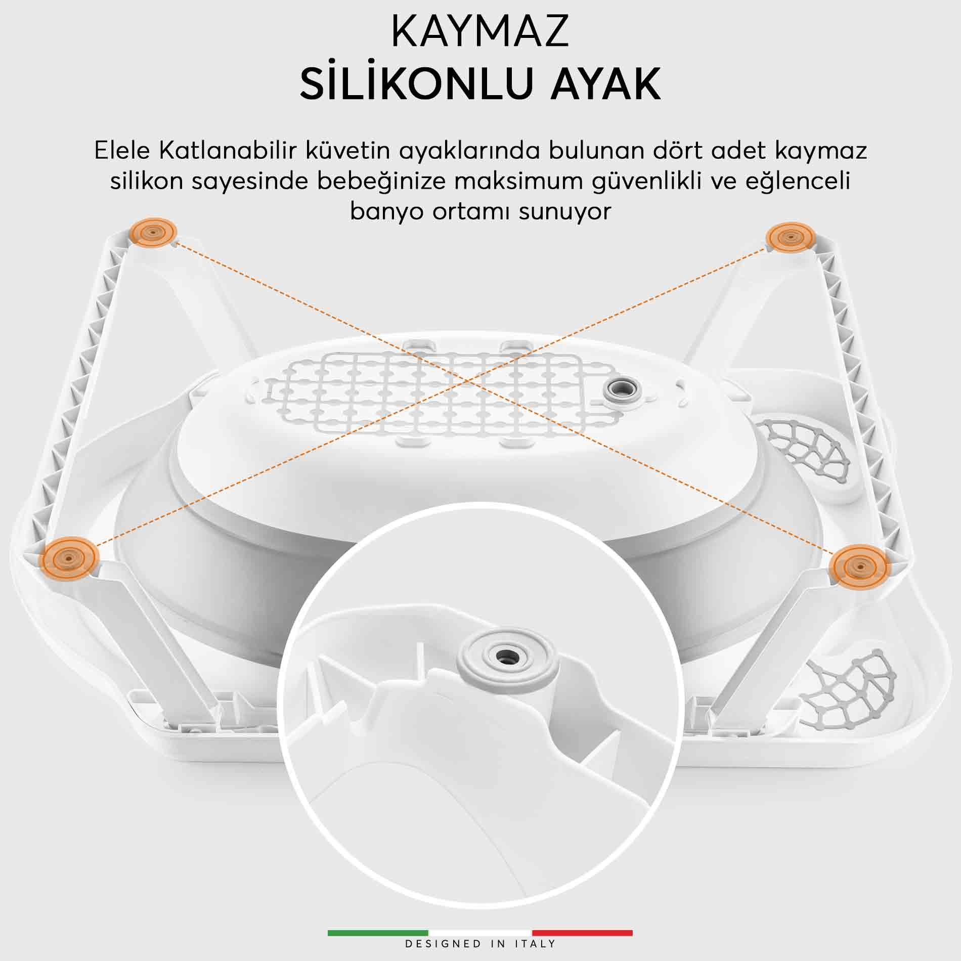 EleleLife 5 Parça Giderli Katlanabilir Bebek Banyo Küvet Seti Pudra