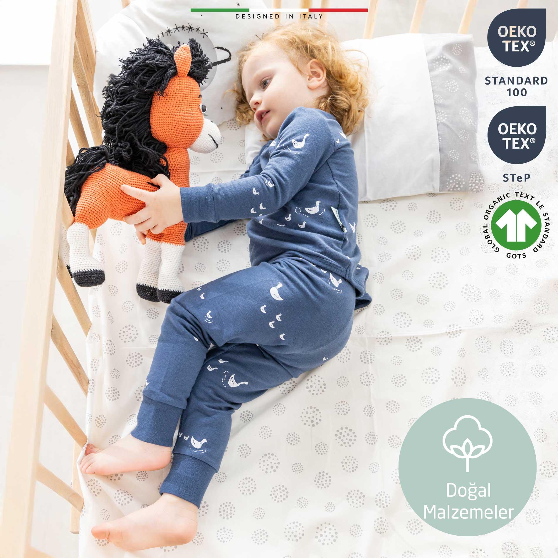 EleleLife Bebek Çocuk Pijama Takımı 1 Tog Krem Mono