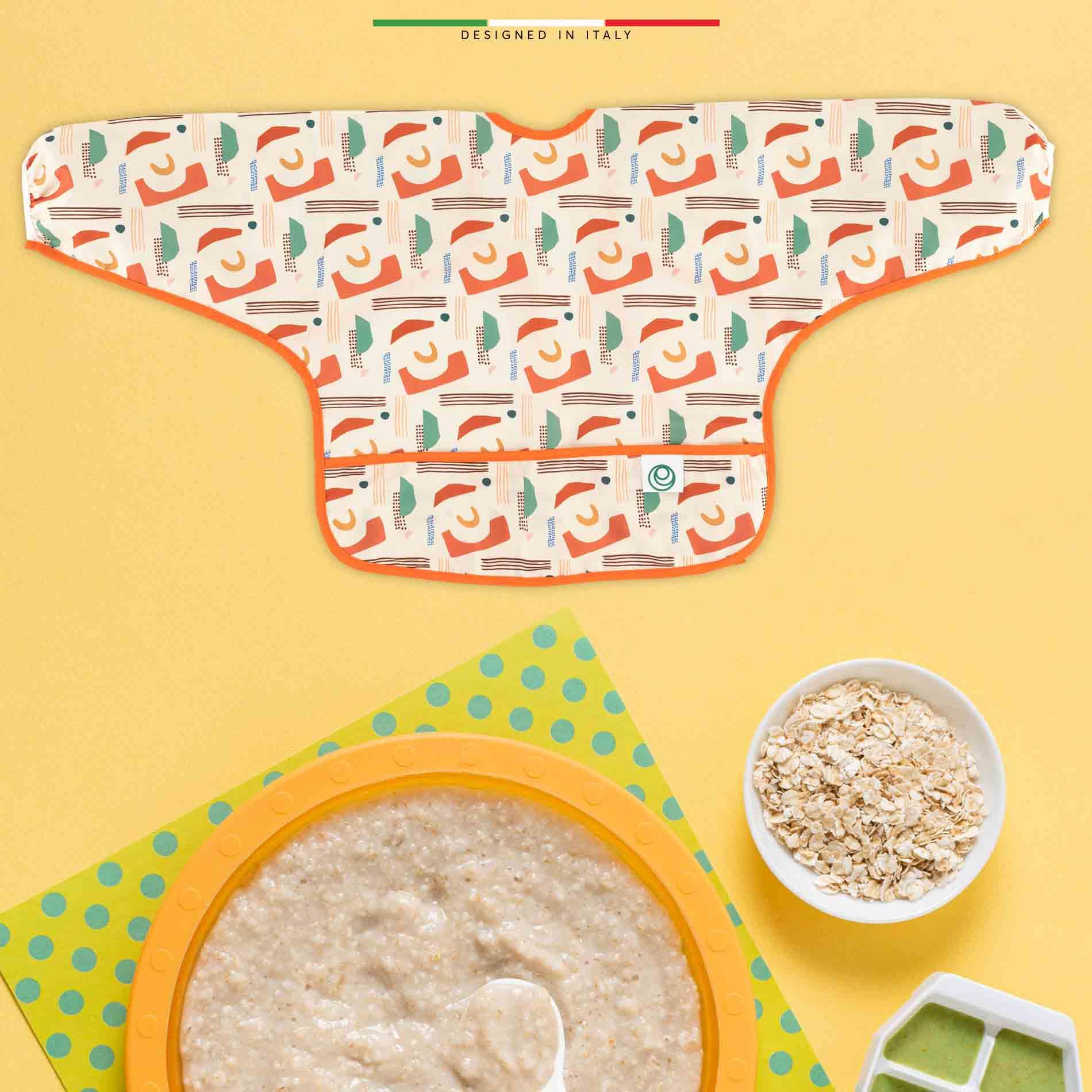 EleleLife Bebek Faaliyet ve Mama Önlüğü Sıvı Geçirmez Leke Tutmaz Cepli Uzun Kollu 6-24 Ay Shapes