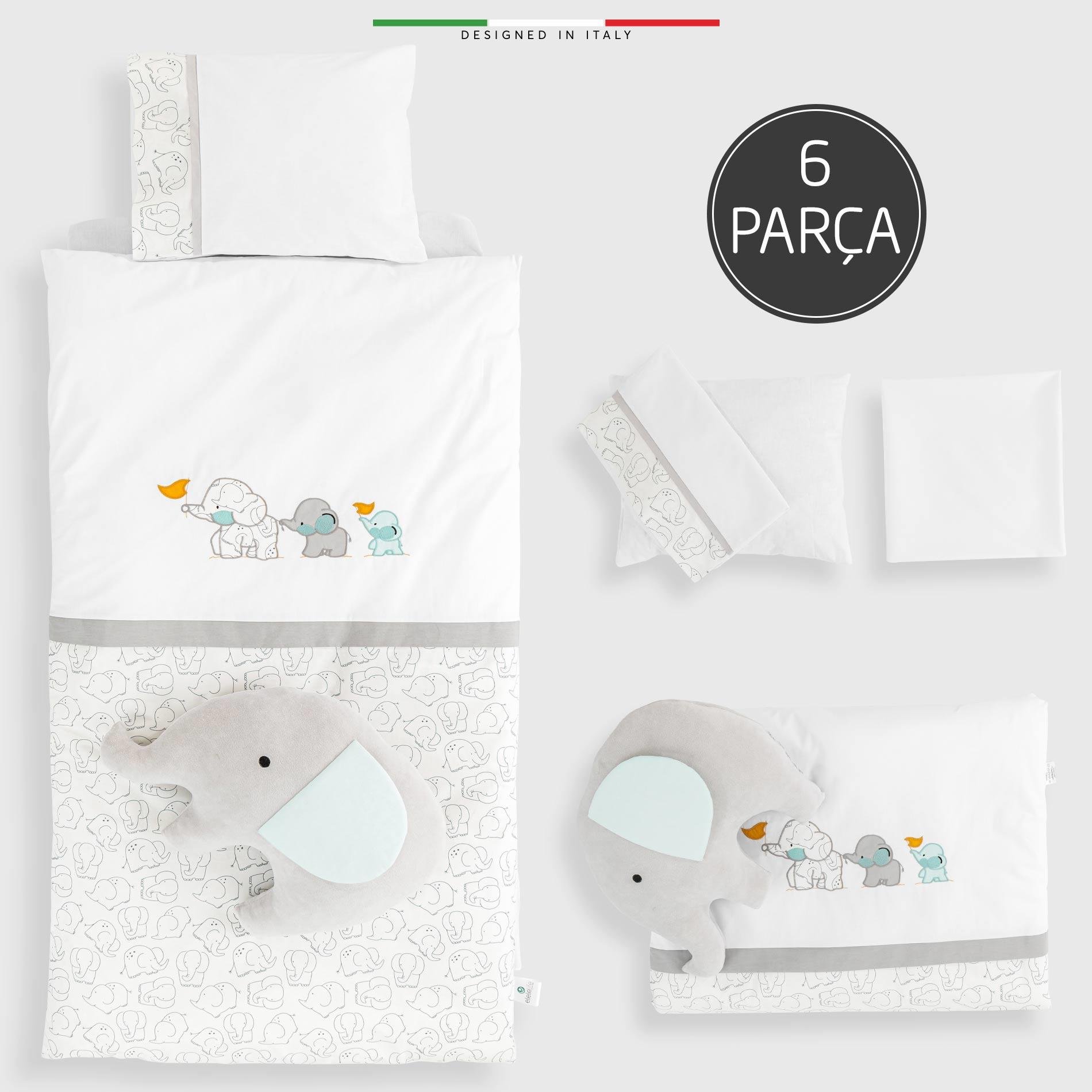 EleleLife Elephant 6 Parça Oyun Parkı Park Yatak Bebek Uyku Seti Beyaz