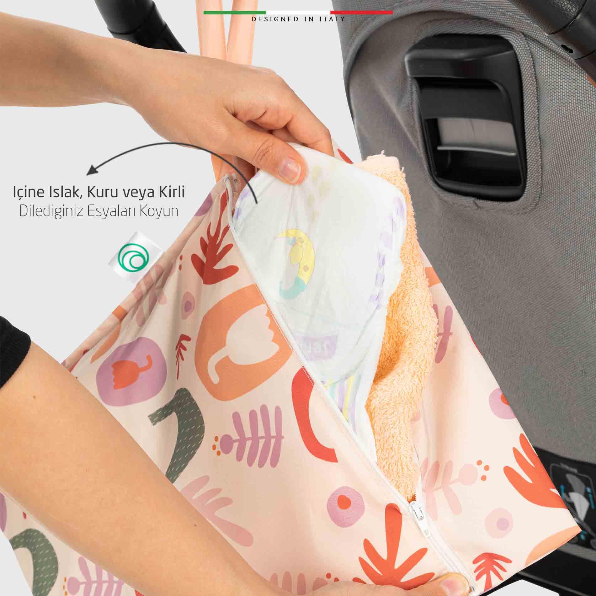 EleleLife Islak Kuru ve Kirli Bebek Çantası Sıvı Geçirmez Büyük Boy 28x24 Cm Fiore