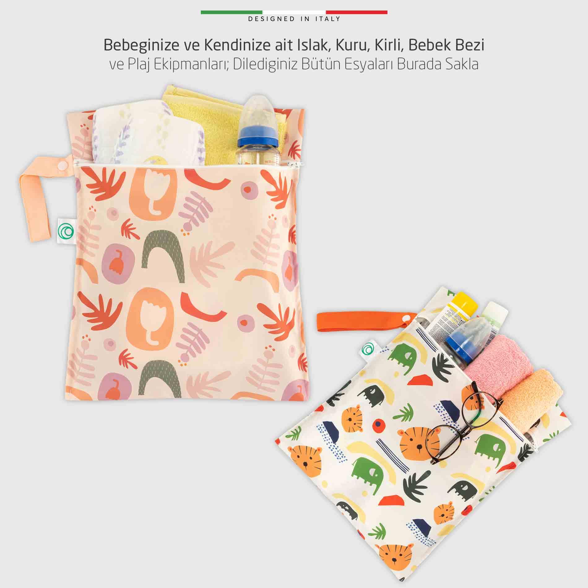 EleleLife Islak Kuru ve Kirli Bebek Çantası Sıvı Geçirmez Büyük Boy 28x24 Cm Fiore